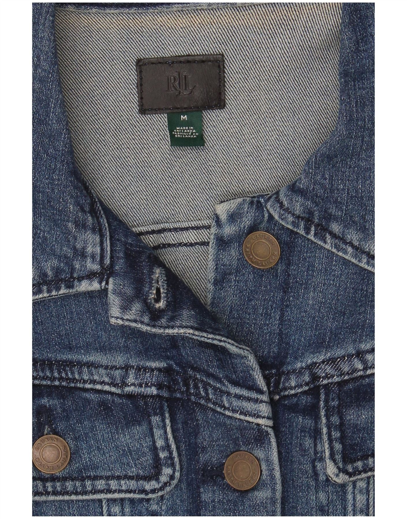 Ralph Lauren Womens Crop Denim Jacket UK 12 Medium Blue Check Cotton Size XS / US 0-2 / IT 36-38 - 4 Thumbnail