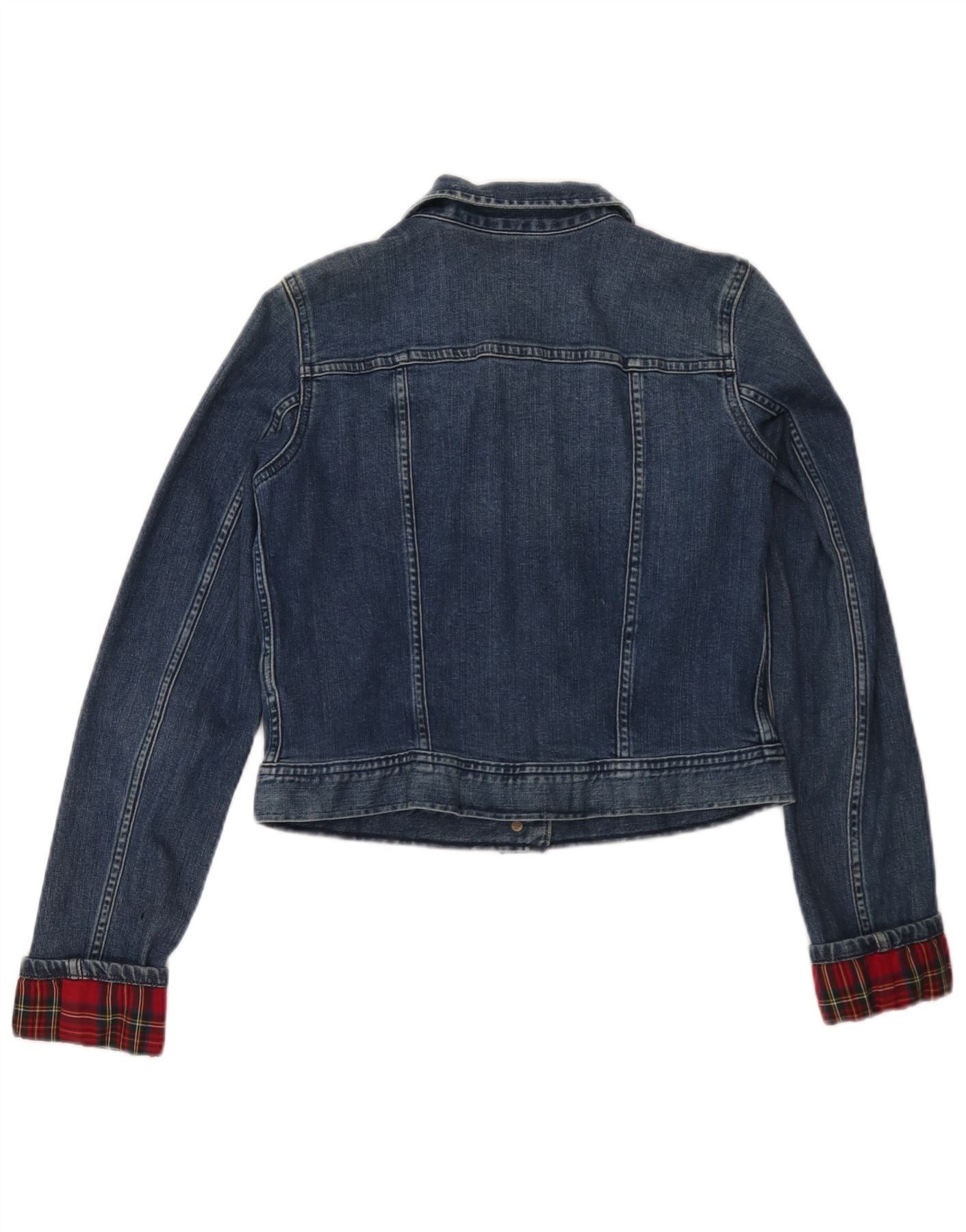Ralph Lauren Womens Crop Denim Jacket UK 12 Medium Blue Check Cotton Size XS / US 0-2 / IT 36-38 - 2 Thumbnail