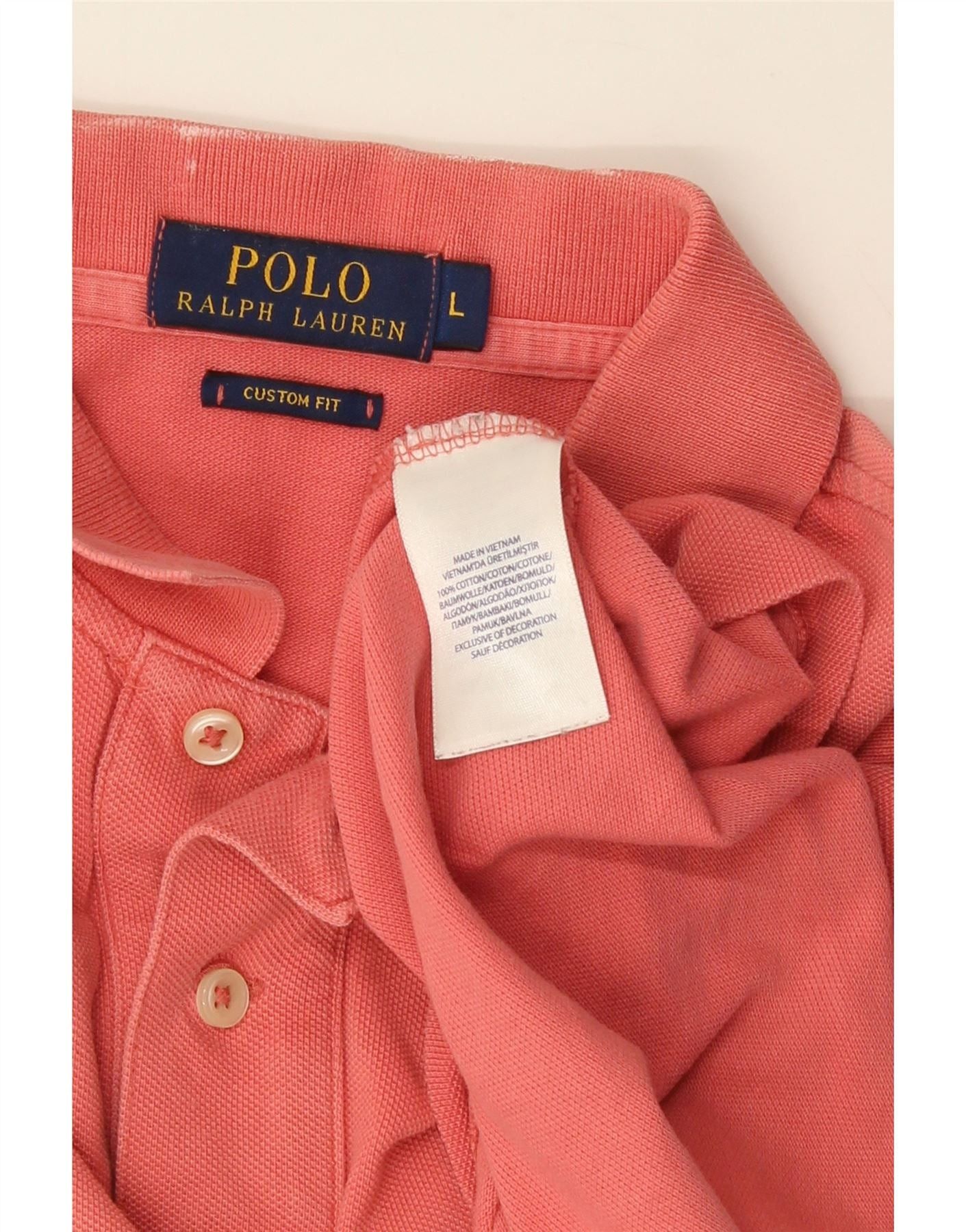 Polo Ralph Lauren Mens Custom Fit Polo Shirt Large Pink Cotton Size US L / EU 52-54 / 3 - 3 Thumbnail