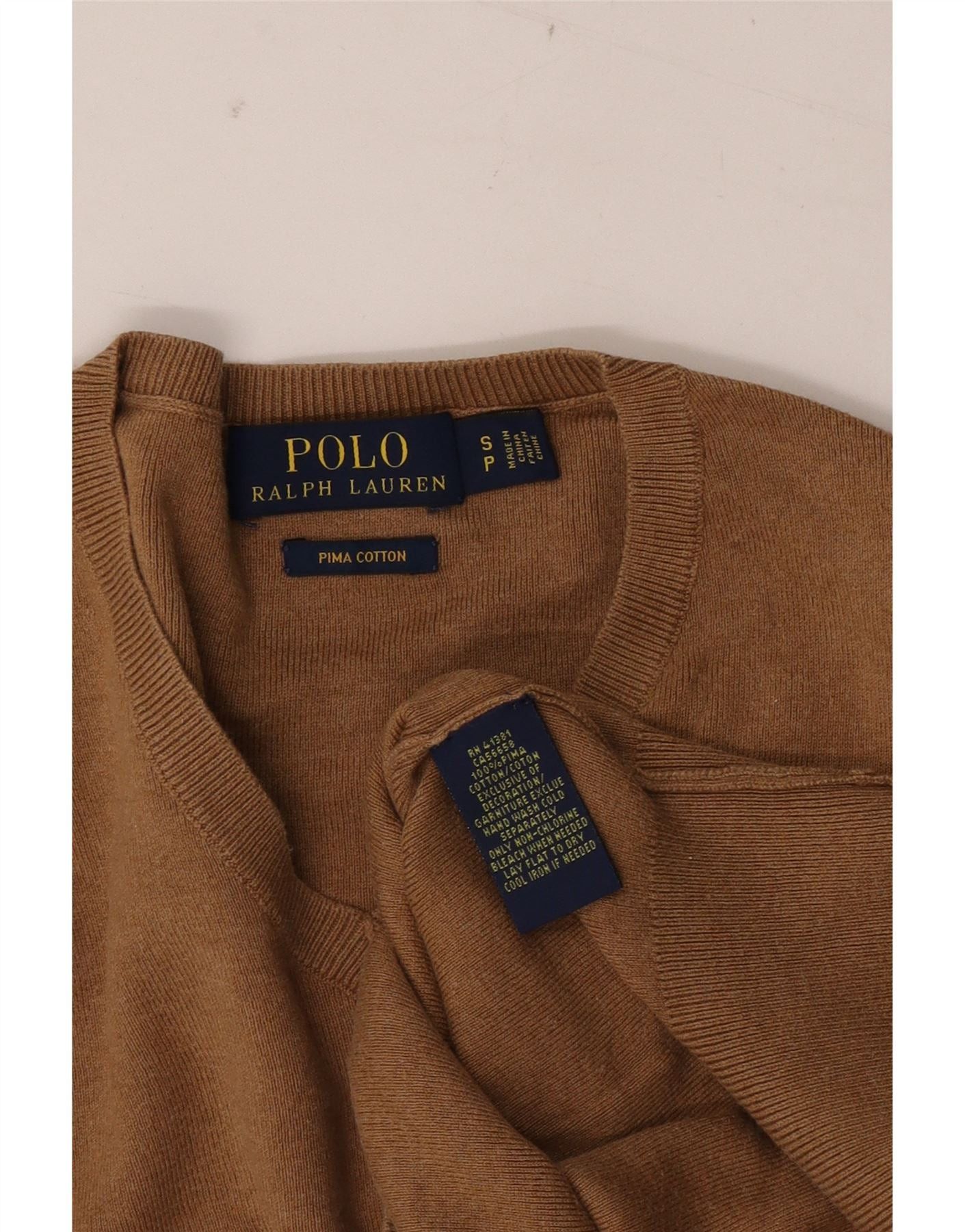 Polo Ralph Lauren Mens V-Neck Jumper Sweater Small Brown Cotton Size US S / EU 44-46 / 1 - 3 Thumbnail