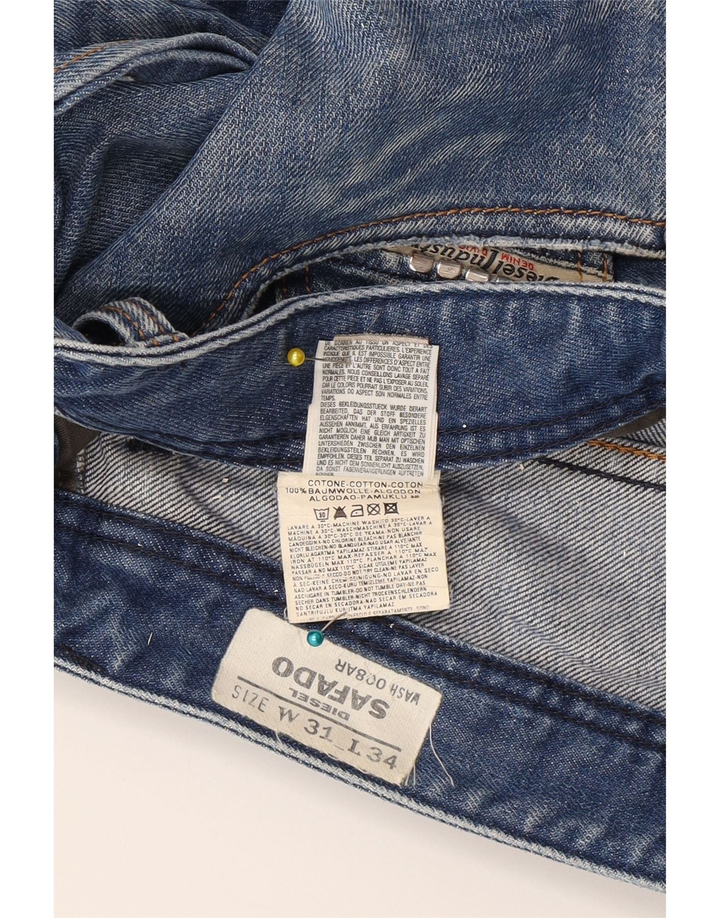 Diesel Mens Safado Distressed Straight Jeans W31 L34 Blue Cotton Size US 31 - 3 Thumbnail