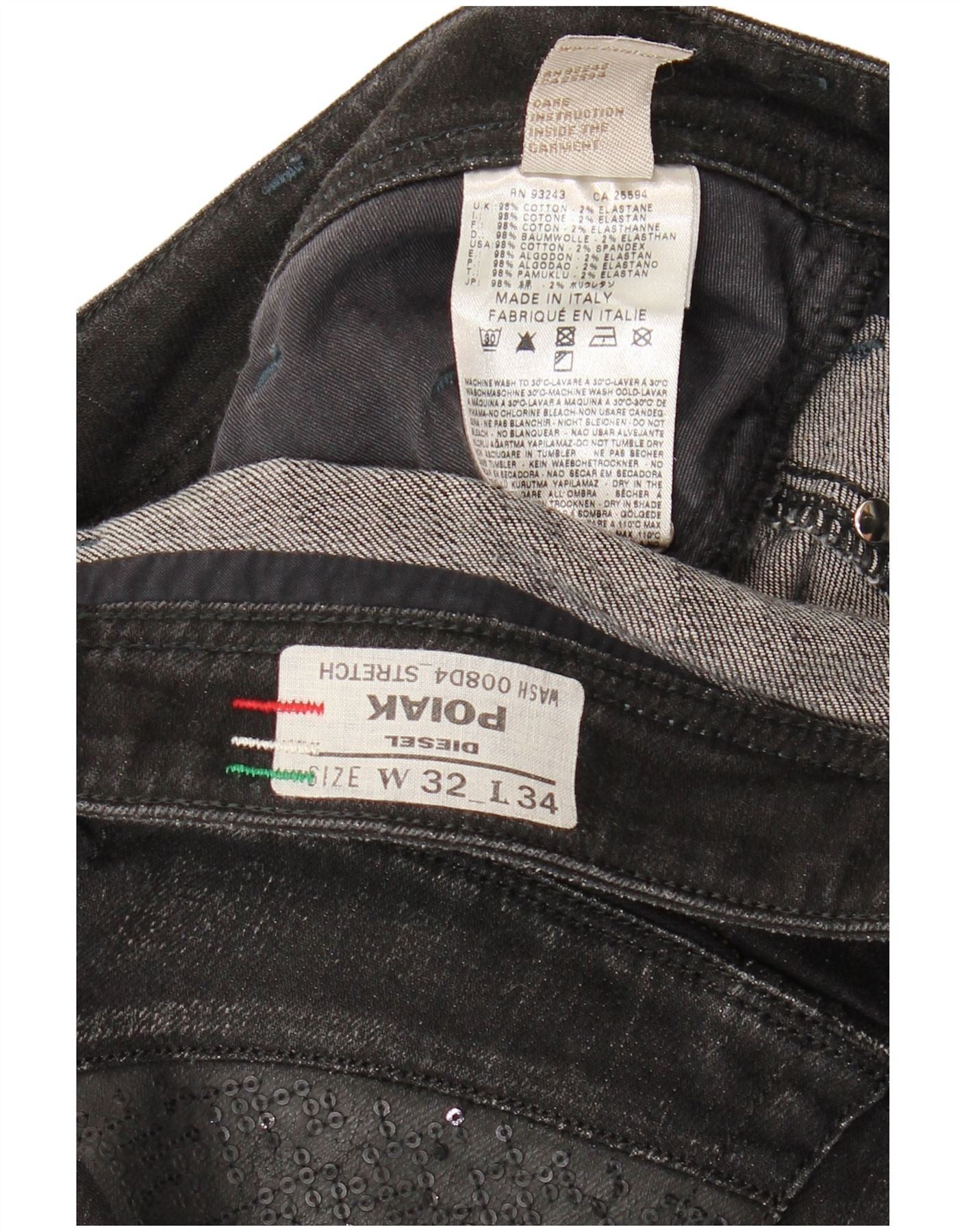 Diesel Mens Poiak Straight Jeans W32 L34 Black Cotton Size US 32 / EU 48 - 3 Thumbnail