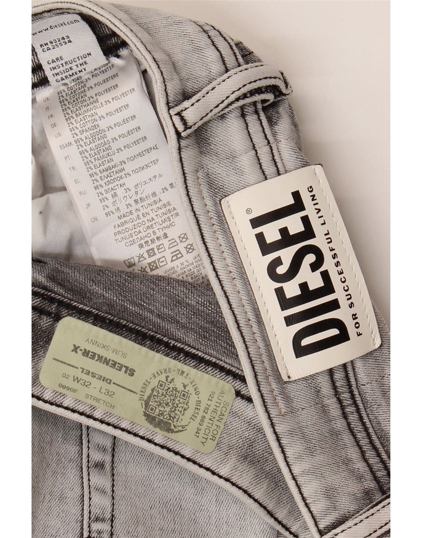 Diesel Mens Sleenker-x Distressed Slim Skinny Jeans W32 L32 Grey Co Size US 32 / EU 48 - 3 Thumbnail