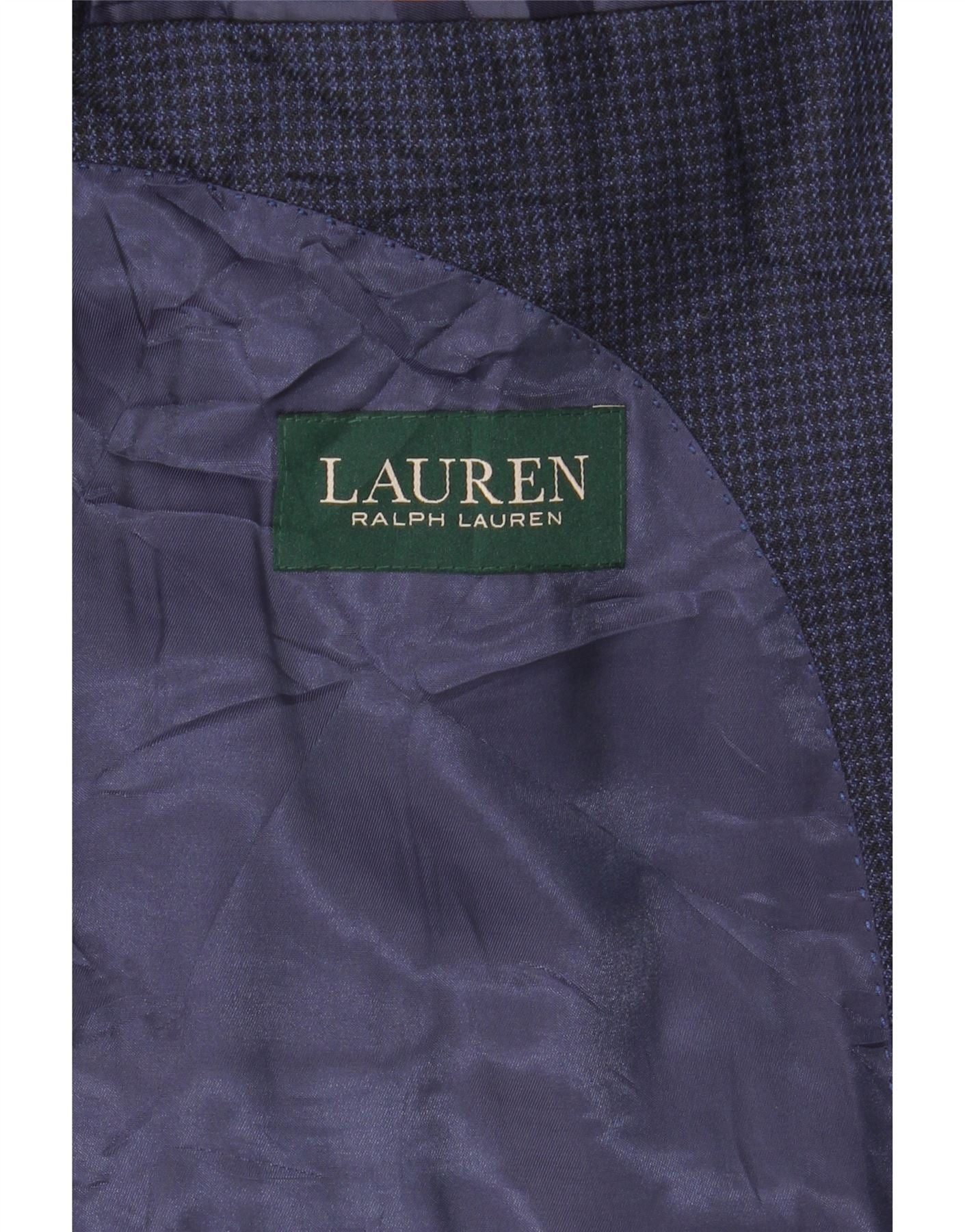 Ralph Lauren Mens 2 Button Blazer Jacket UK 38 Medium Navy Blue Houndstoo Size US L / EU 52-54 / 3 - 3 Thumbnail