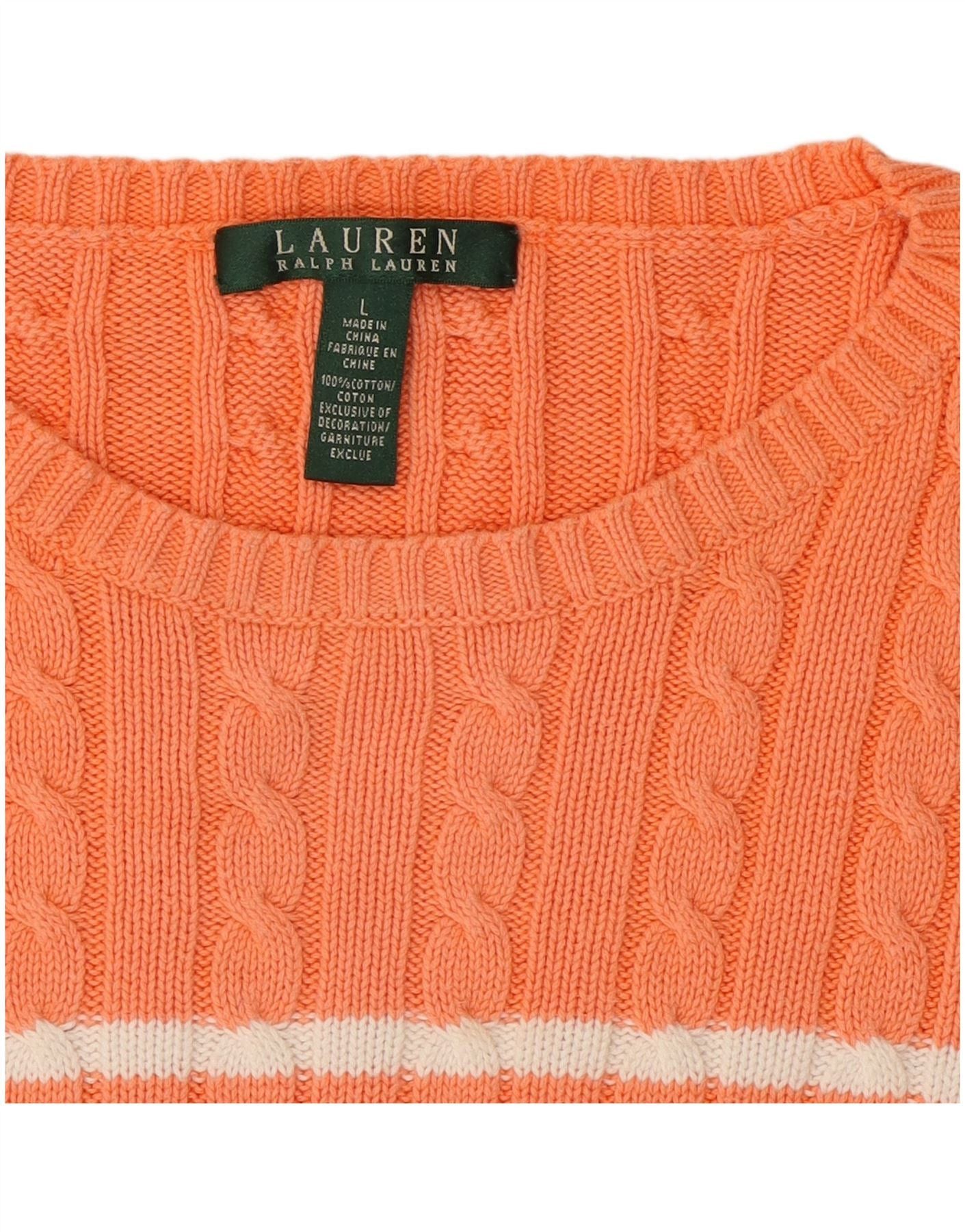 Ralph Lauren Womens Boat Neck Jumper Sweater UK 16 Large Orange Striped Size M / US 6-8 / IT 42-44 - 3 Thumbnail