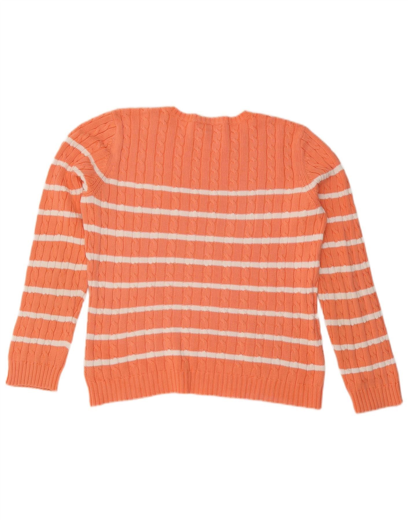 Ralph Lauren Womens Boat Neck Jumper Sweater UK 16 Large Orange Striped Size M / US 6-8 / IT 42-44 - 2 Thumbnail