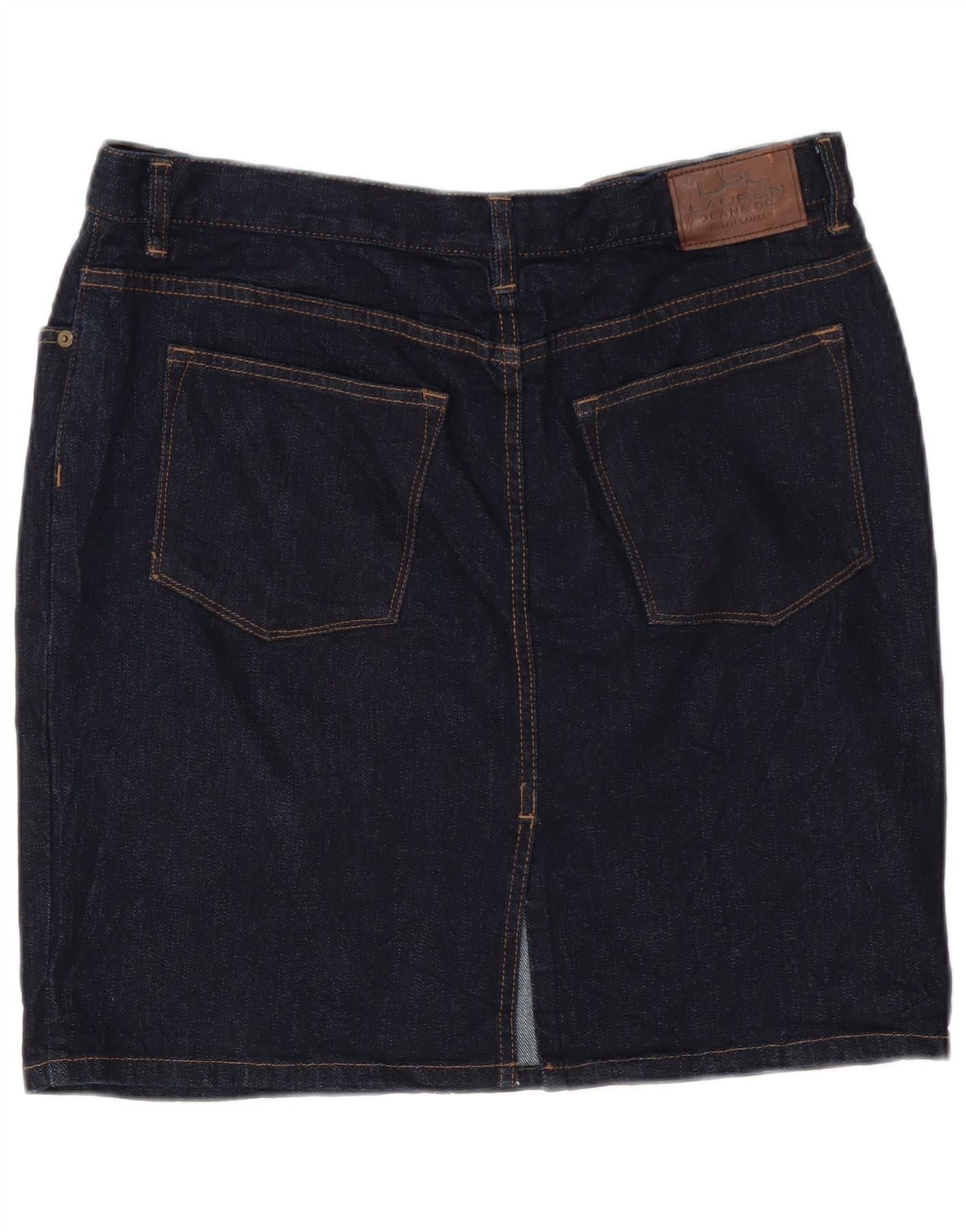 Ralph Lauren Womens Petite Denim Skirt US 14 XL W36 Navy Blue Cotton Size 32" / US 10 / IT 46 - 2 Thumbnail
