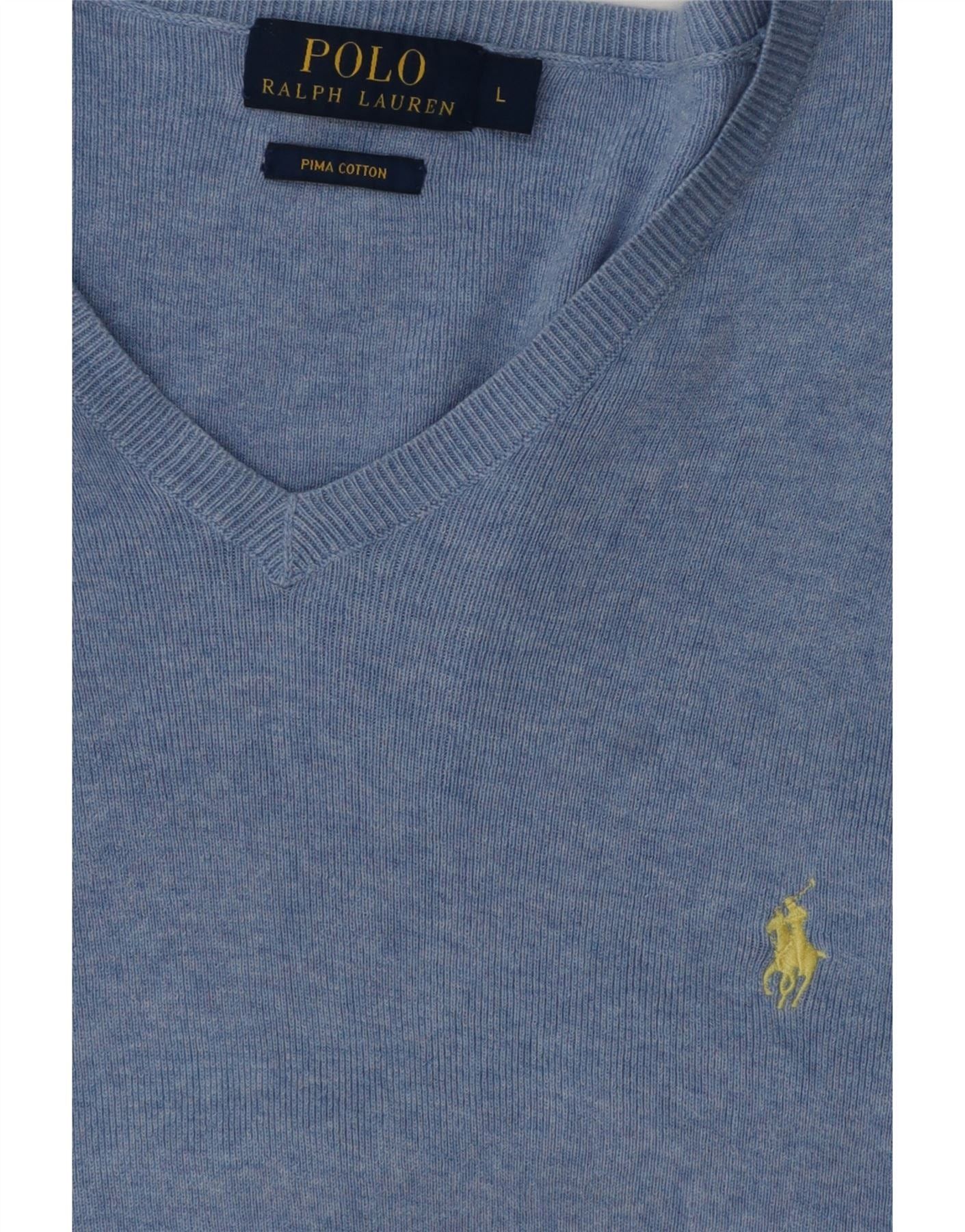 Polo Ralph Lauren Mens V-Neck Jumper Sweater Large Blue Cotton Size US XL / EU 56 / 4 - 4 Thumbnail