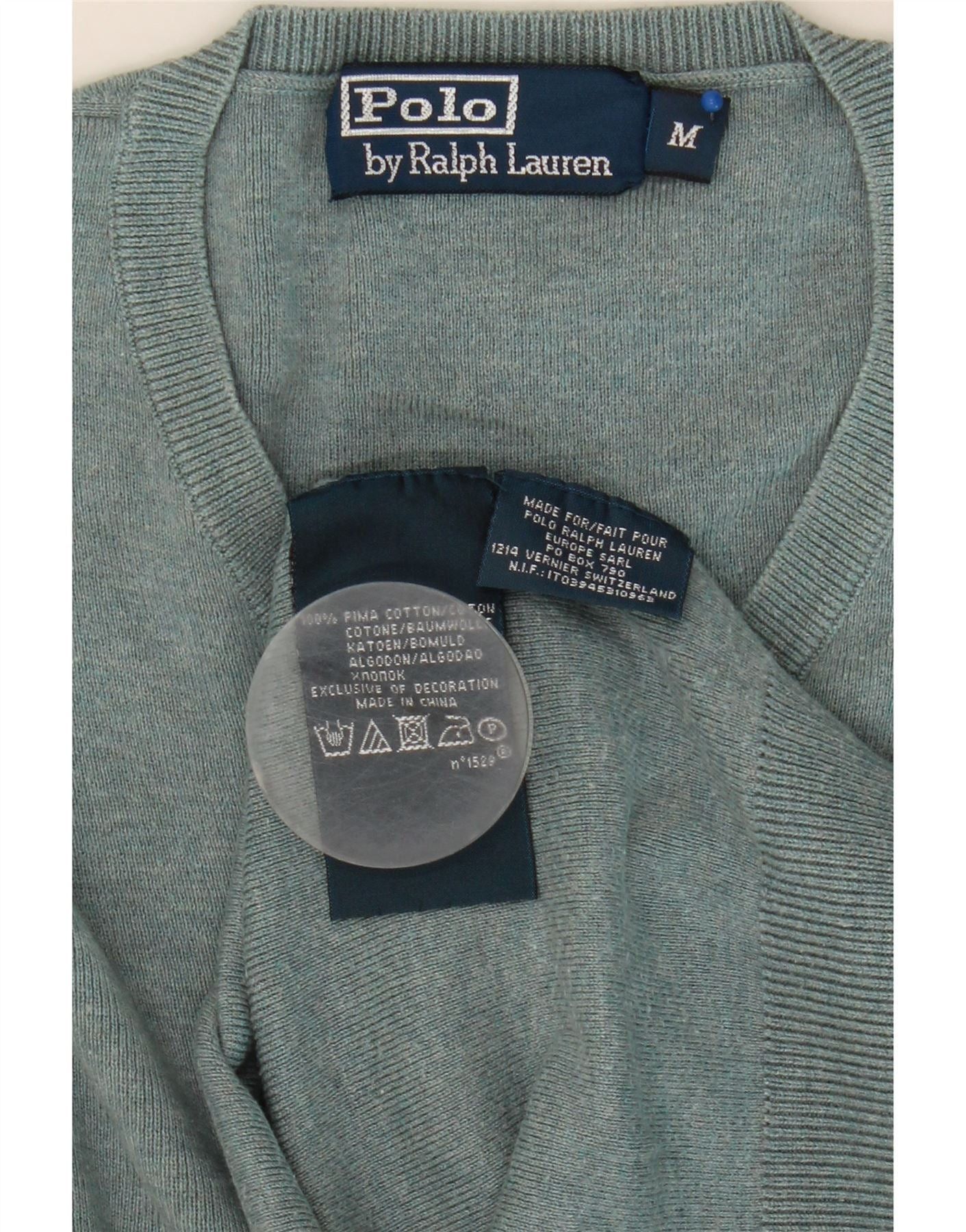 Polo Ralph Lauren Mens V-Neck Jumper Sweater Medium Grey Cotton Size US M / EU 48-50 / 2 - 3 Thumbnail