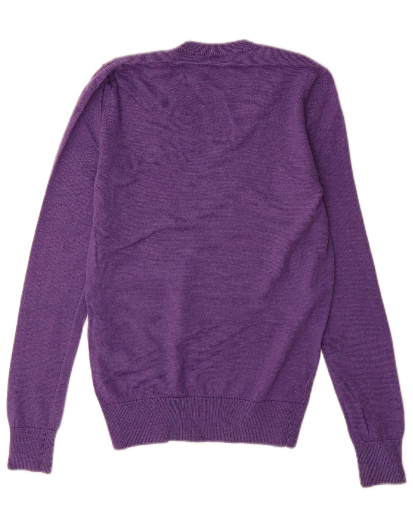 Ralph Lauren Womens V-Neck Jumper Sweater UK 10 Small Purple Merino Wool Size XXS / US 00 / IT 34 - 2 Thumbnail
