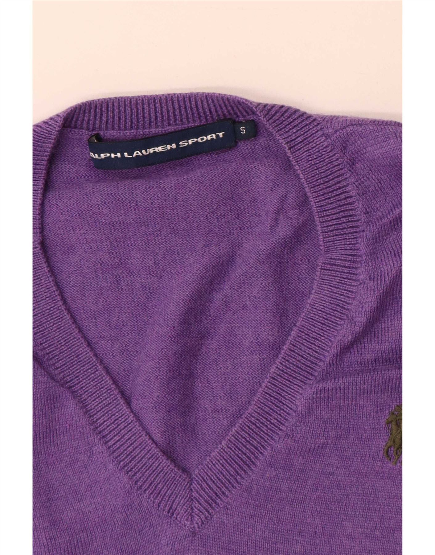 Ralph Lauren Womens V-Neck Jumper Sweater UK 10 Small Purple Merino Wool Size XXS / US 00 / IT 34 - 4 Thumbnail
