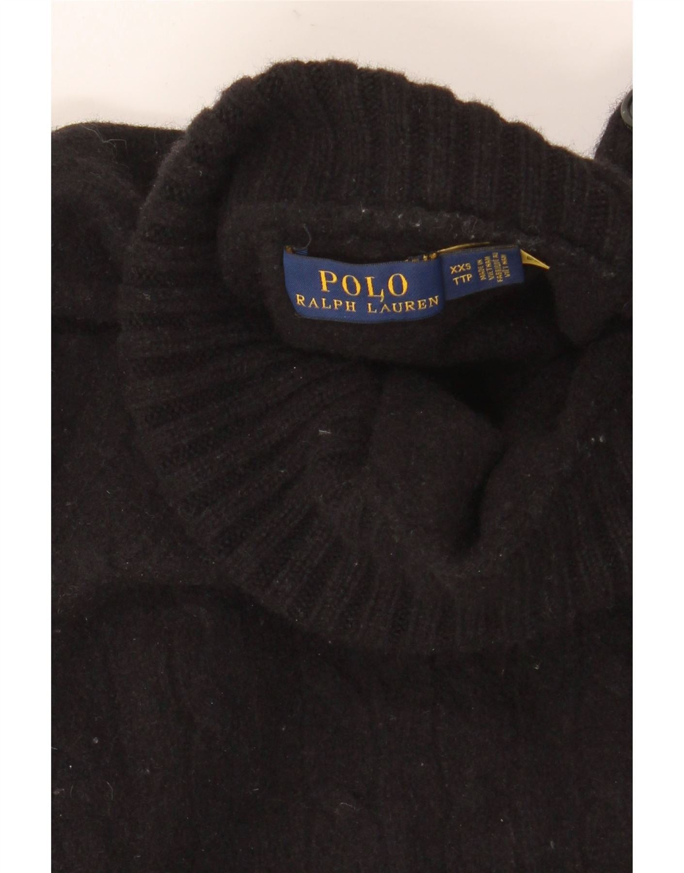 Polo Ralph Lauren Womens Button Neck Jumper Sweater UK 2 2XS Black Wool Size XS / US 0-2 / IT 36-38 - 4 Thumbnail
