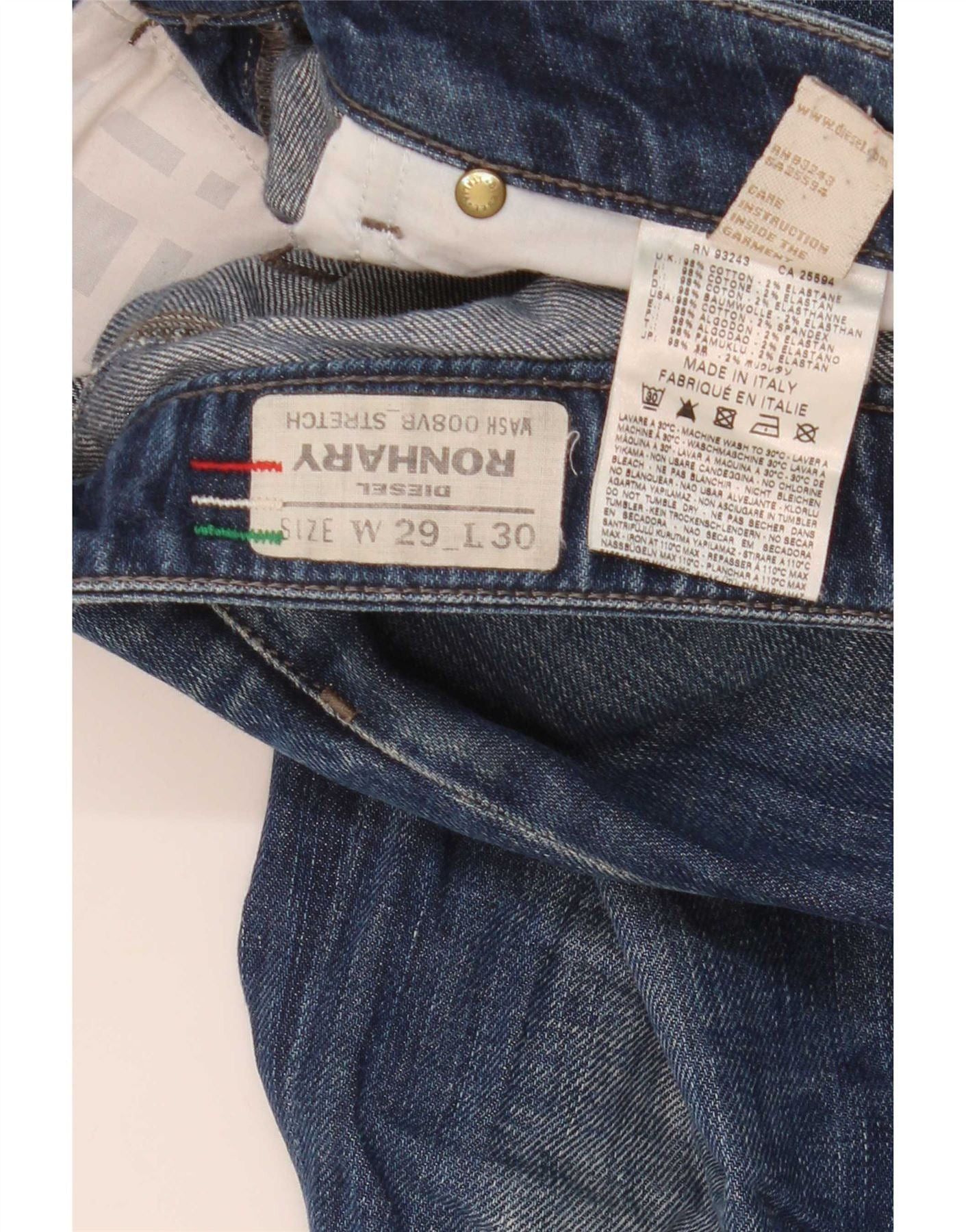 Diesel Mens Ronhary Stretch Bootcut Jeans W29 L30 Navy Blue Cotton Size US 29 - 5 Thumbnail