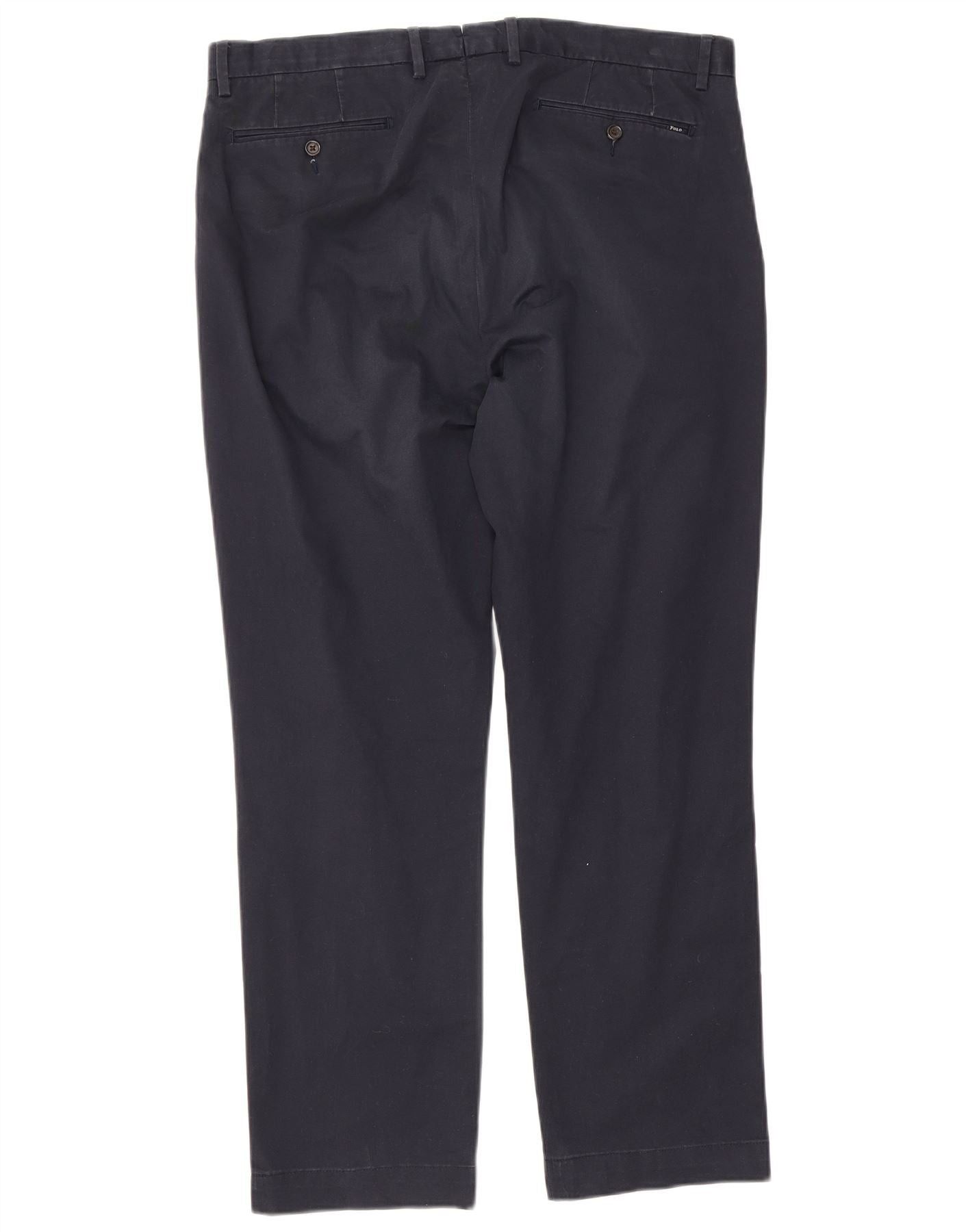 Polo Ralph Lauren Mens Straight Suit Trousers W36 L29 Navy Blue Cotton Size 34R - 2 Thumbnail