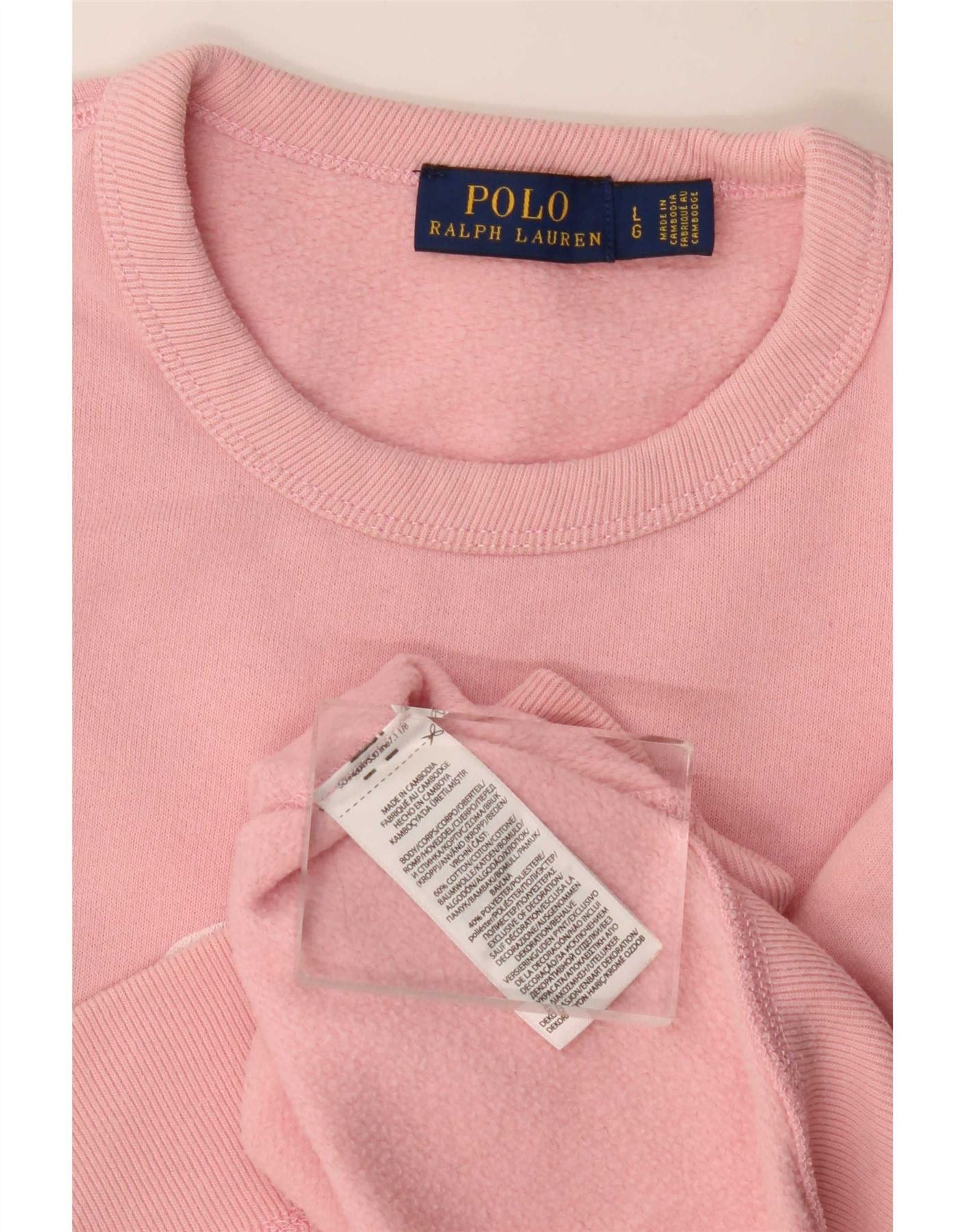Polo Ralph Lauren Womens Graphic Sweatshirt Jumper UK 16 Large Pink Cotton Size M / US 6-8 / IT 42-44 - 4 Thumbnail