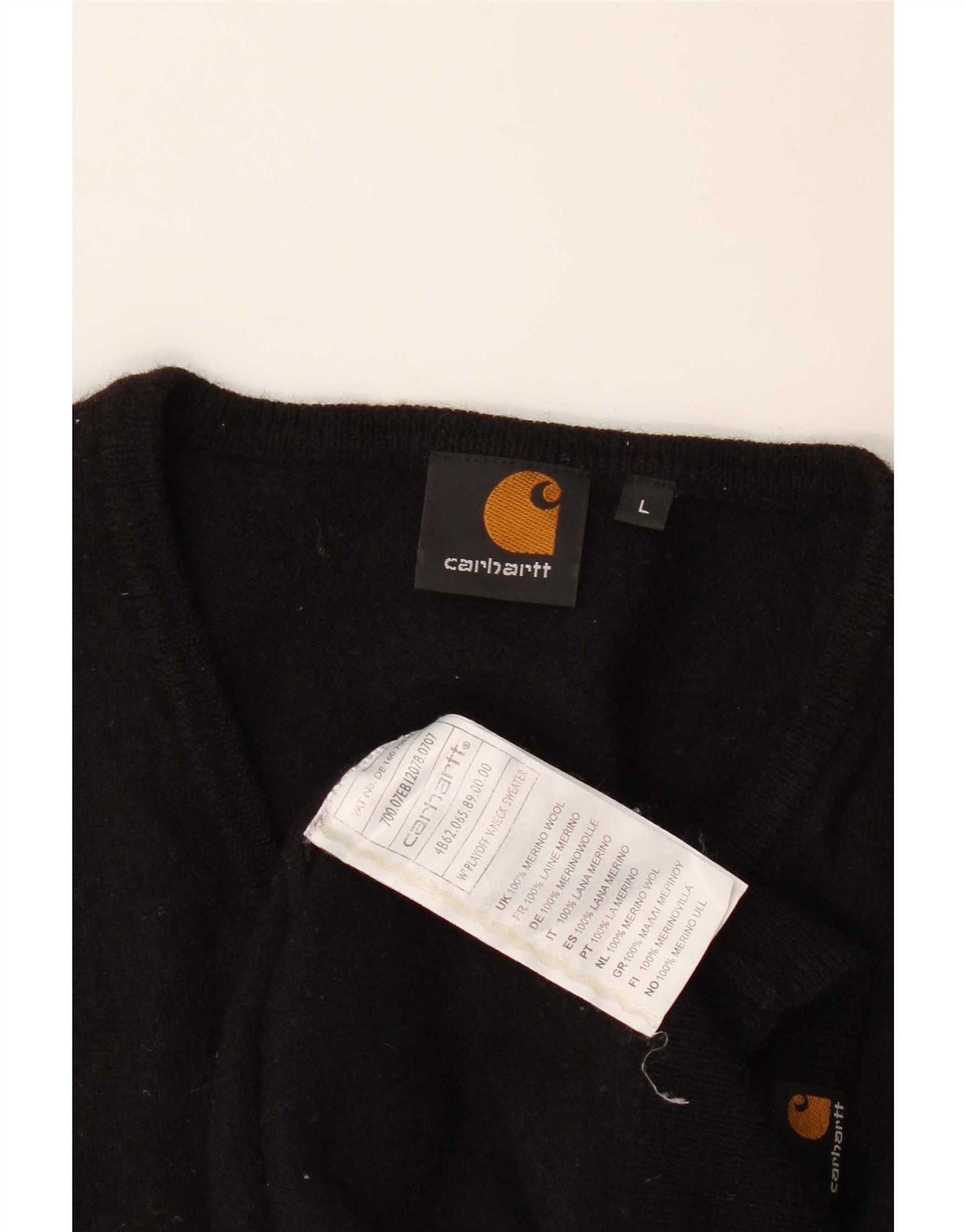 Carhartt Womens V-Neck Jumper Sweater UK 14 Large Black Merino Wool Size S / US 4 / IT 40 - 3 Thumbnail