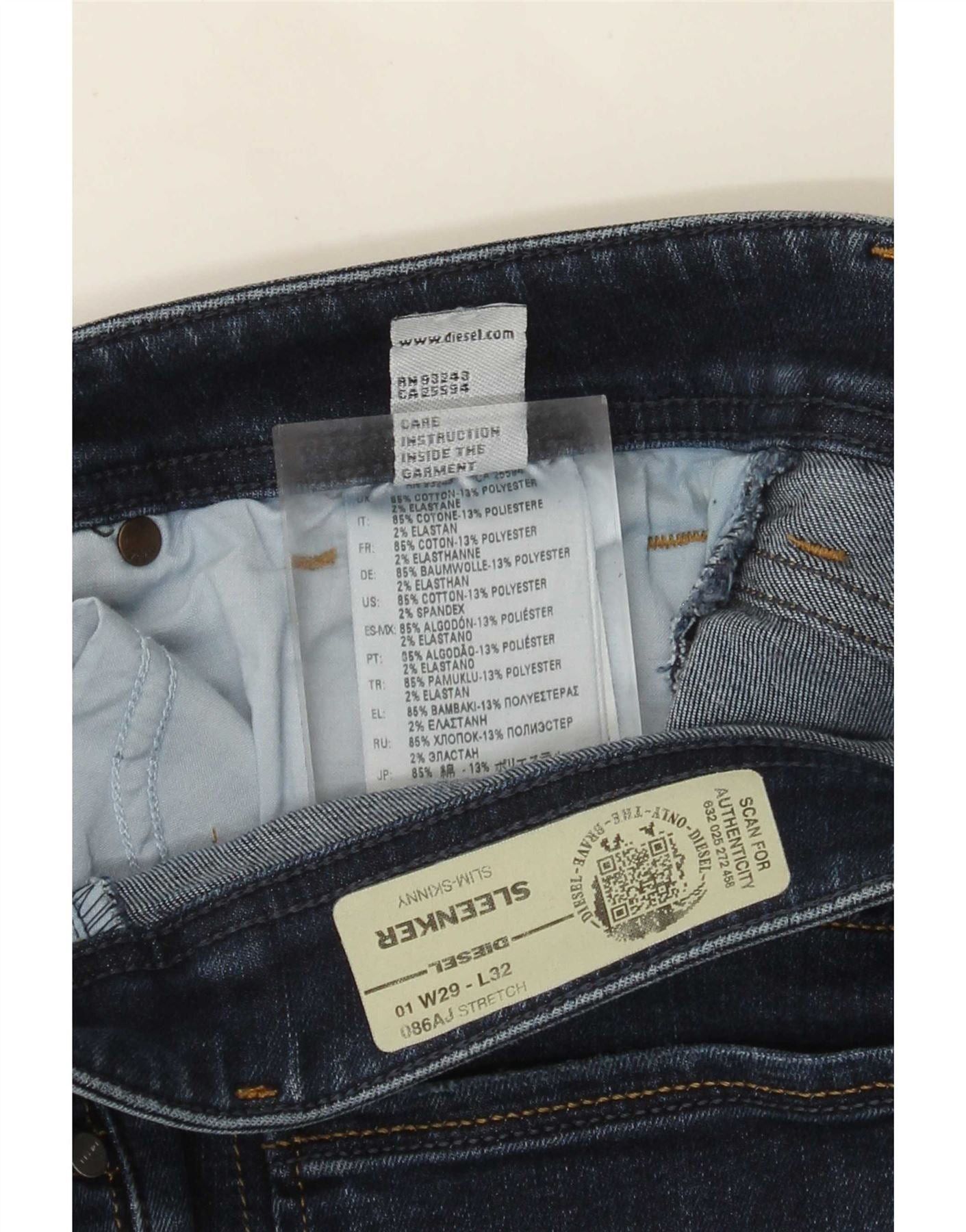 Diesel Womens Sleenker Slim Skinny Jeans W29 L32 Navy Blue Cotton Size 29" - 3 Thumbnail