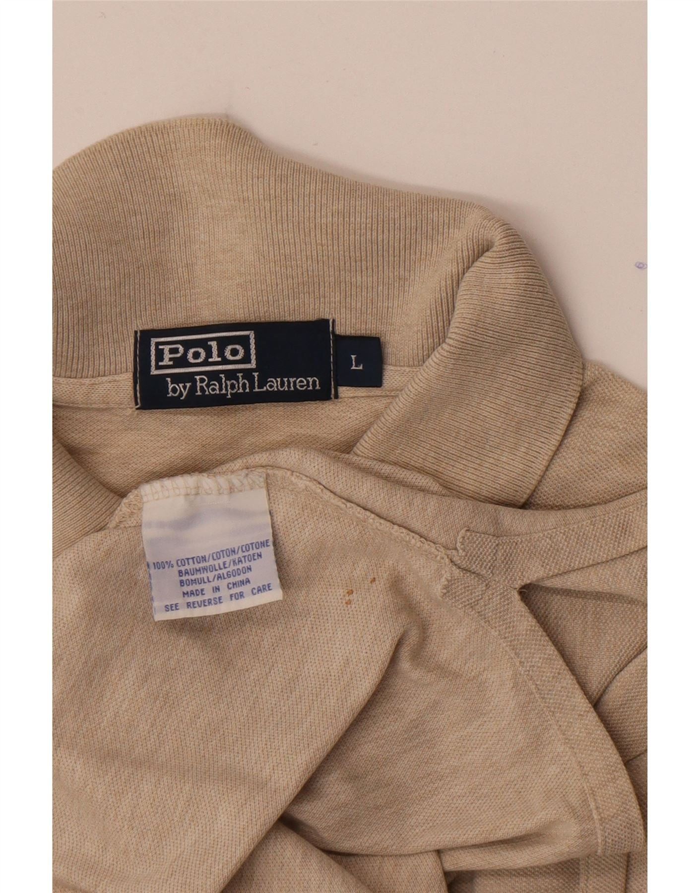 Polo Ralph Lauren Mens Polo Shirt Large Beige Flecked Cotton Size US XL / EU 56 / 4 - 5 Thumbnail