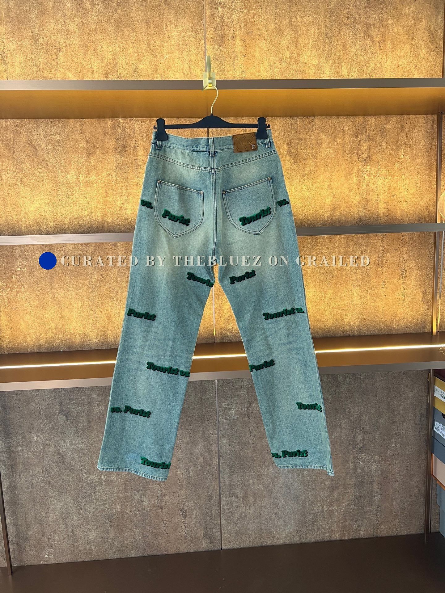 Louis Vuitton Louis Vuitton Green Flocked Embossed Logo Jeans Size US 33 - 2 Thumbnail