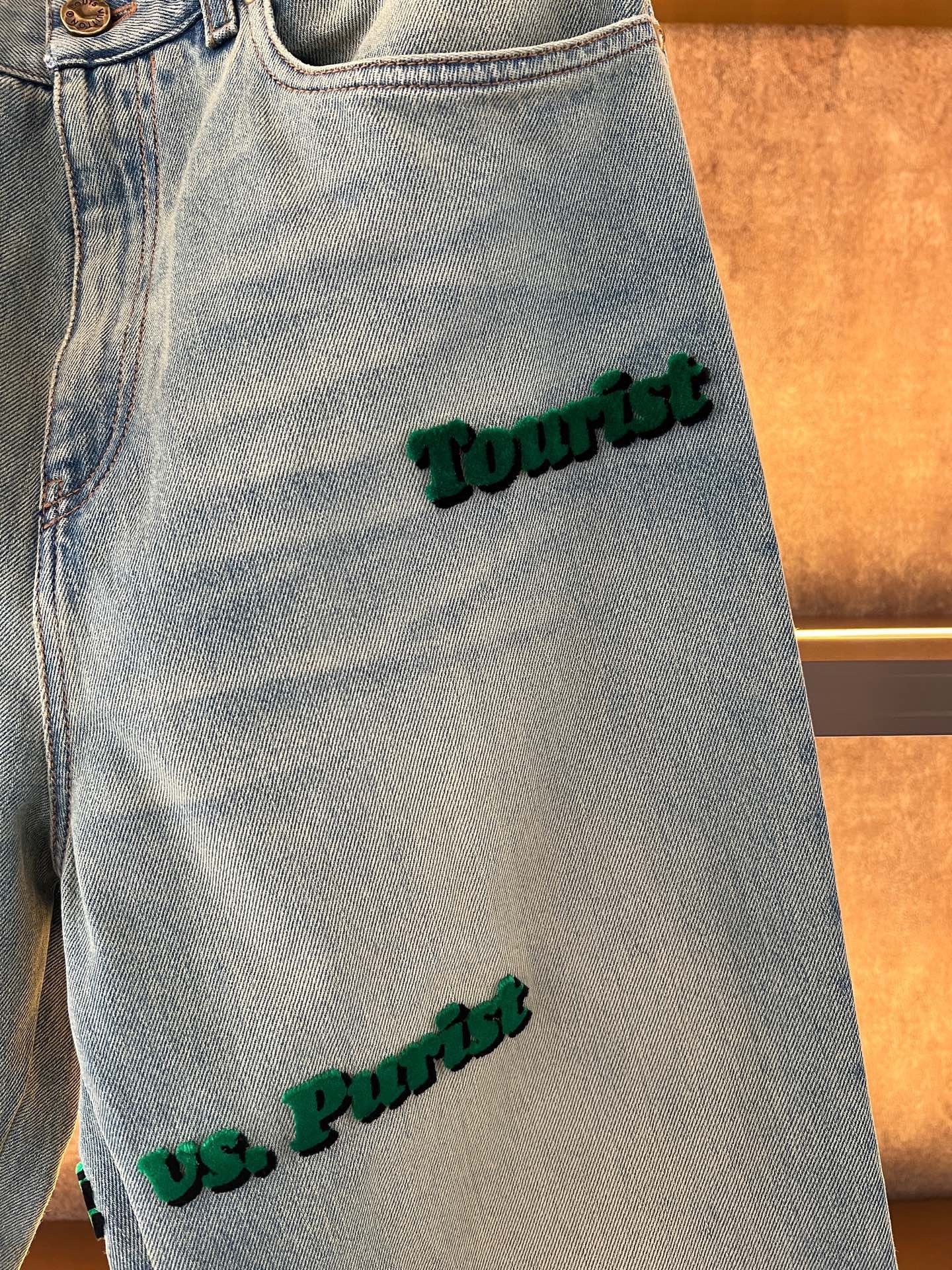 Louis Vuitton Louis Vuitton Green Flocked Embossed Logo Jeans Size US 33 - 3 Thumbnail
