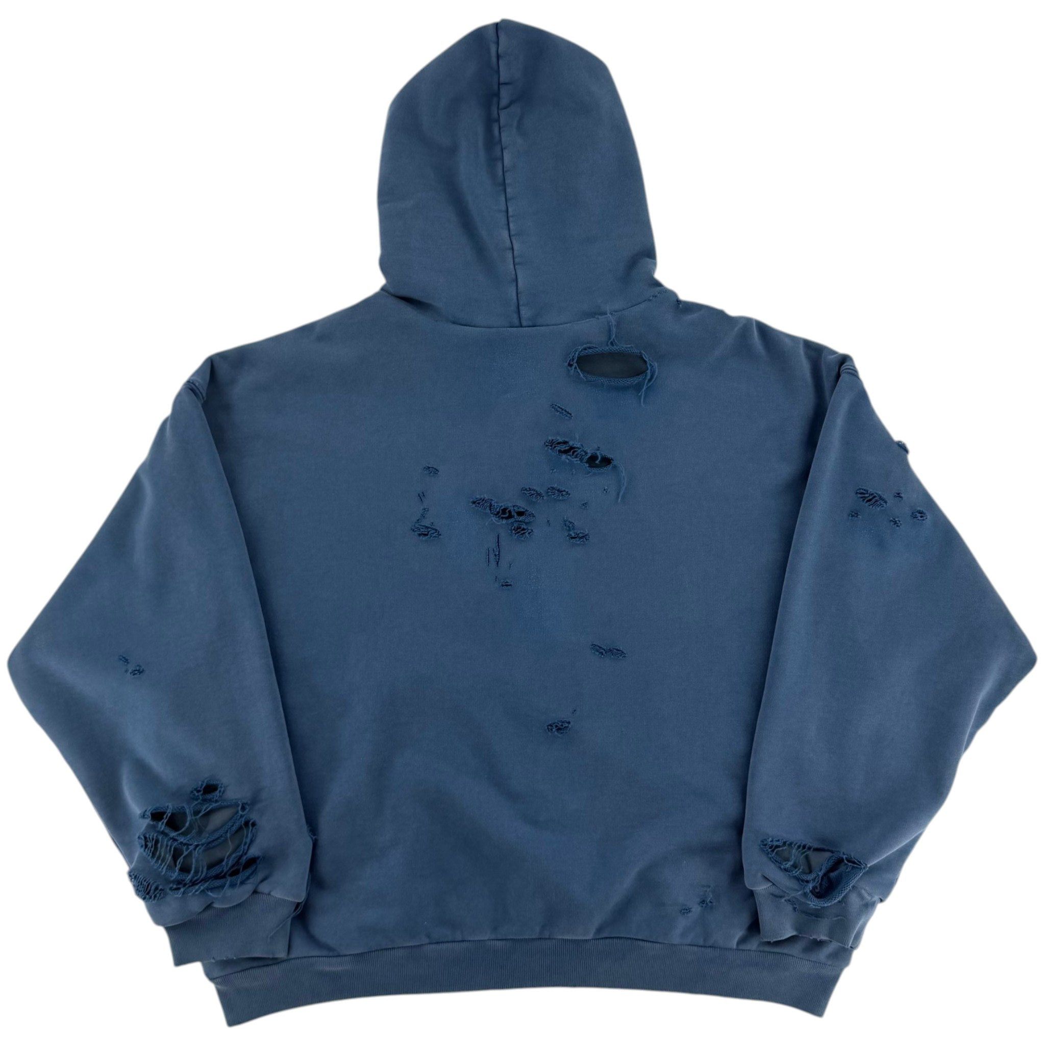 Balenciaga Distressed Logo Hoodie Blue Size US L / EU 52-54 / 3 - 2 Thumbnail