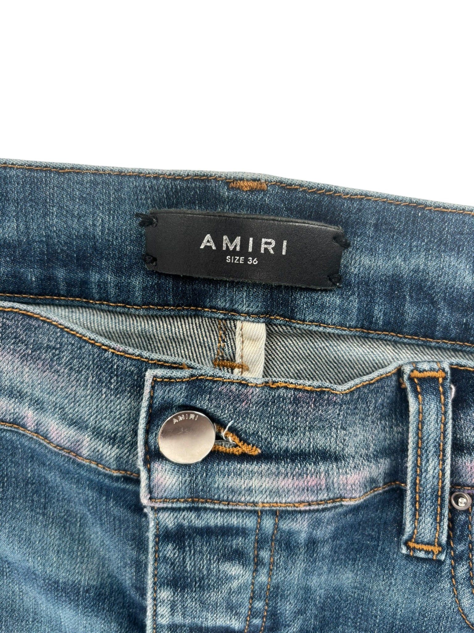 Amiri MX1 Leather Patch Jeans Blue/Black Size US 28 / EU 44 - 3 Thumbnail