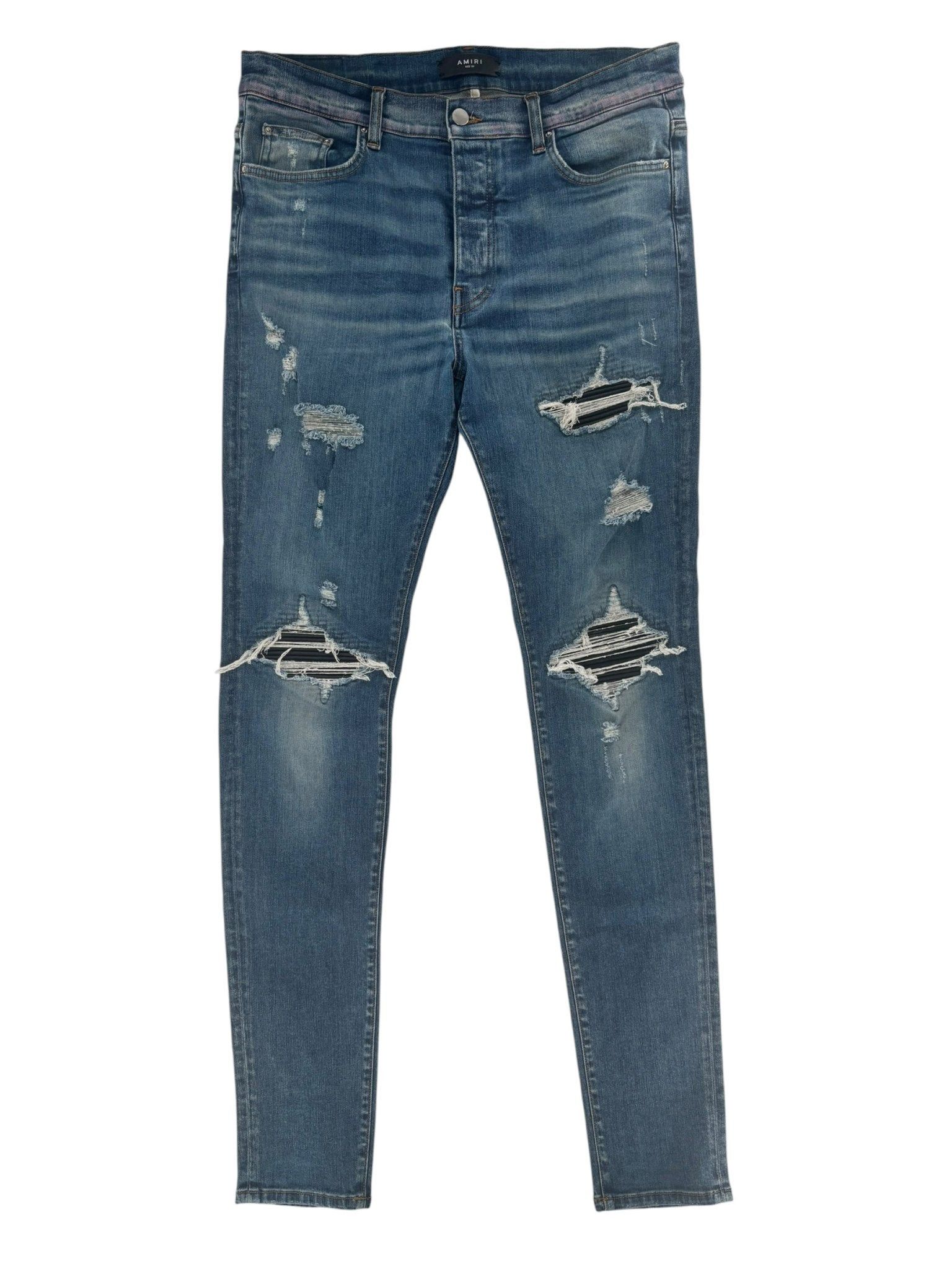 Amiri MX1 Leather Patch Jeans Blue/Black Size US 28 / EU 44 - 2 Thumbnail
