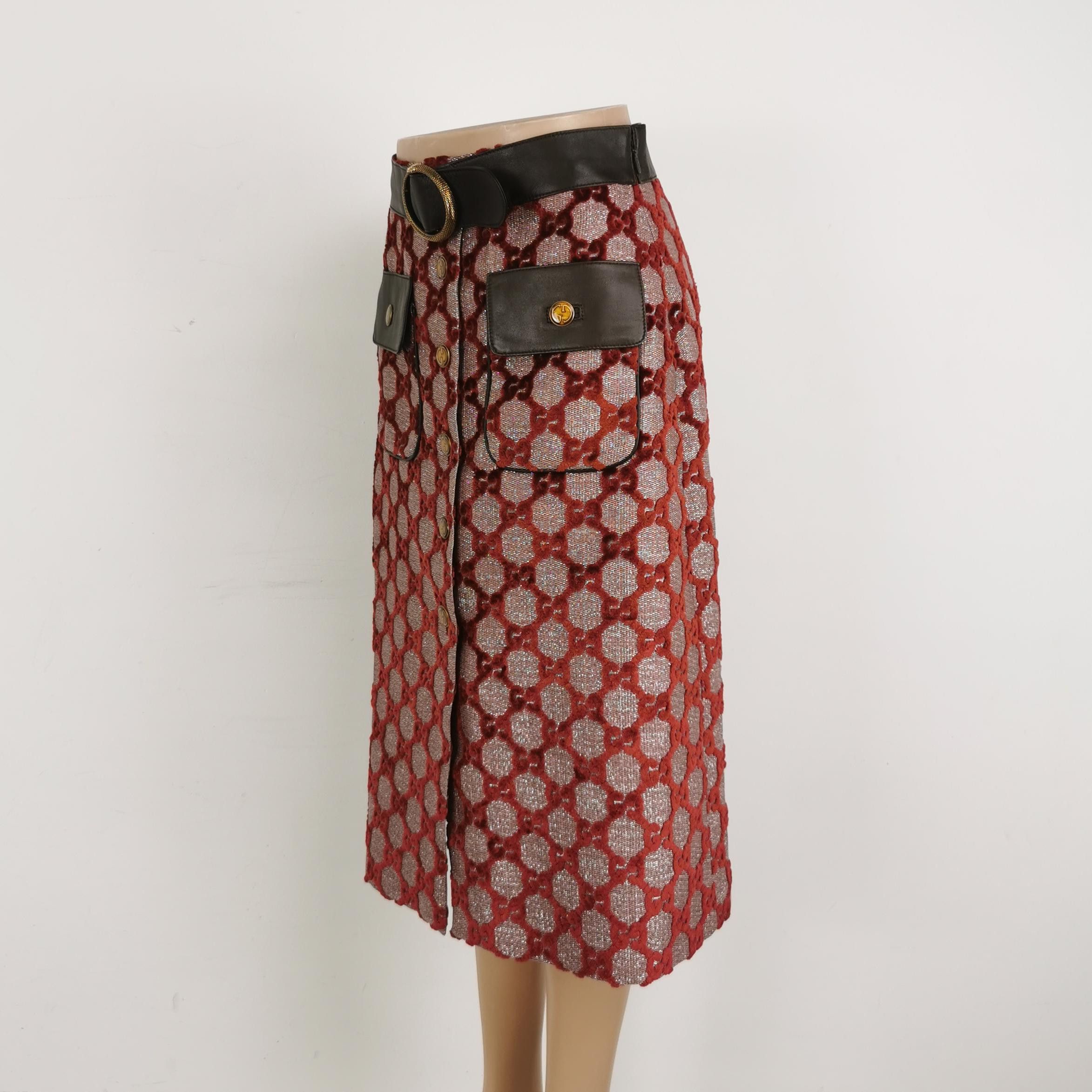 Gucci Gucci GG Monogram Leather Midi Skirt Size 42 Size 28" / US 6 / IT 42 - 2 Thumbnail