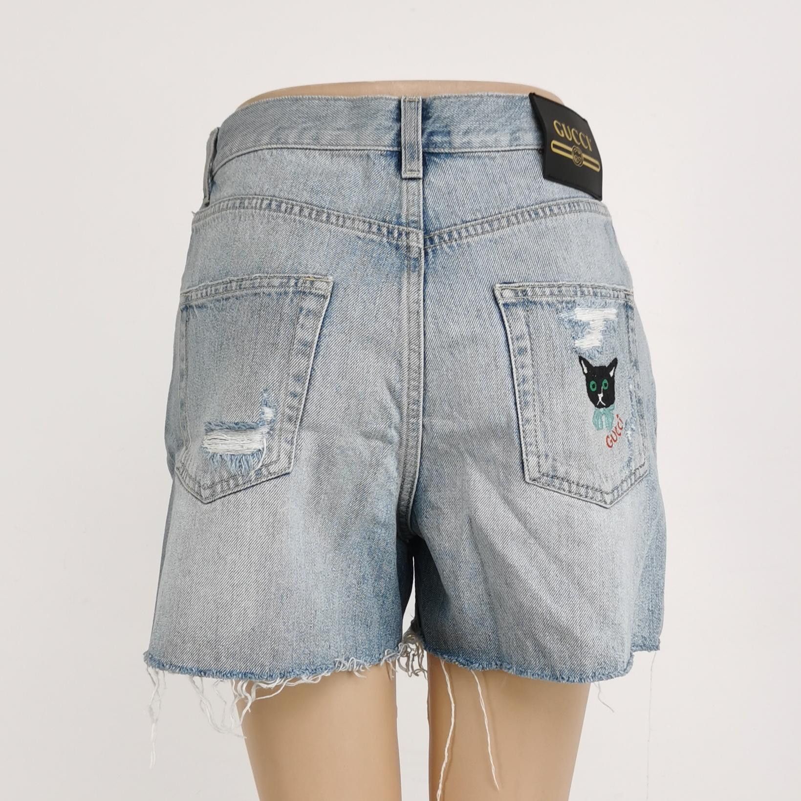 Gucci Gucci Cat Embroidered Denim Shorts Size 25 Size 25" / US 0 / IT 36 - 3 Thumbnail