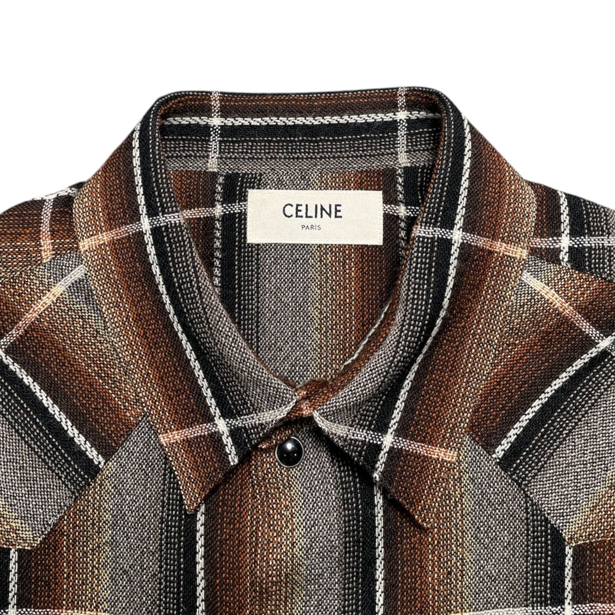 Celine Checked Flannel Button Down Shirt Brown Size US L / EU 52-54 / 3 - 4 Thumbnail