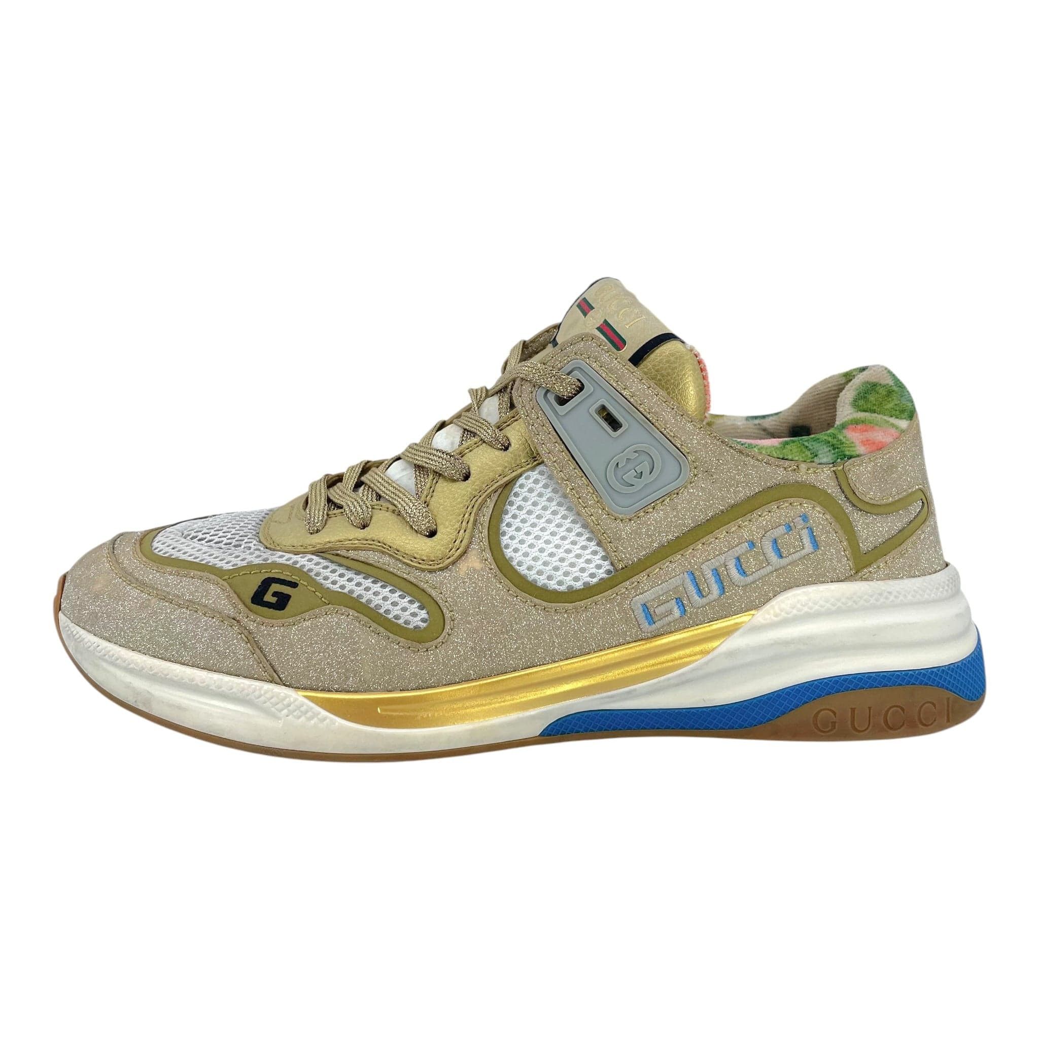 Gucci Ultrapace Glitter Printed Sneaker Beige Gold Size US 8.5 / EU 41-42 - 2 Thumbnail