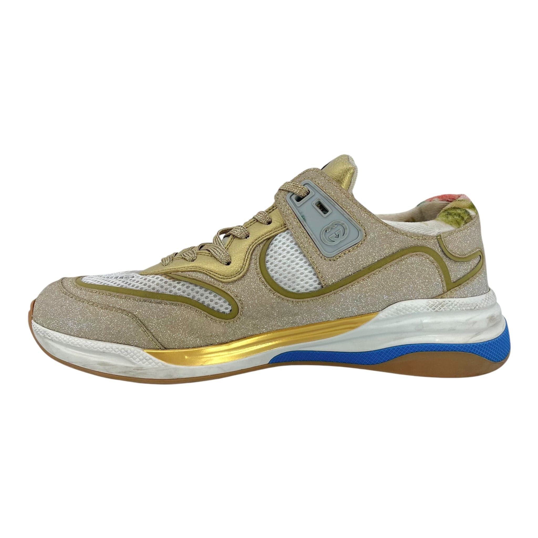 Gucci Ultrapace Glitter Printed Sneaker Beige Gold Size US 8.5 / EU 41-42 - 3 Thumbnail