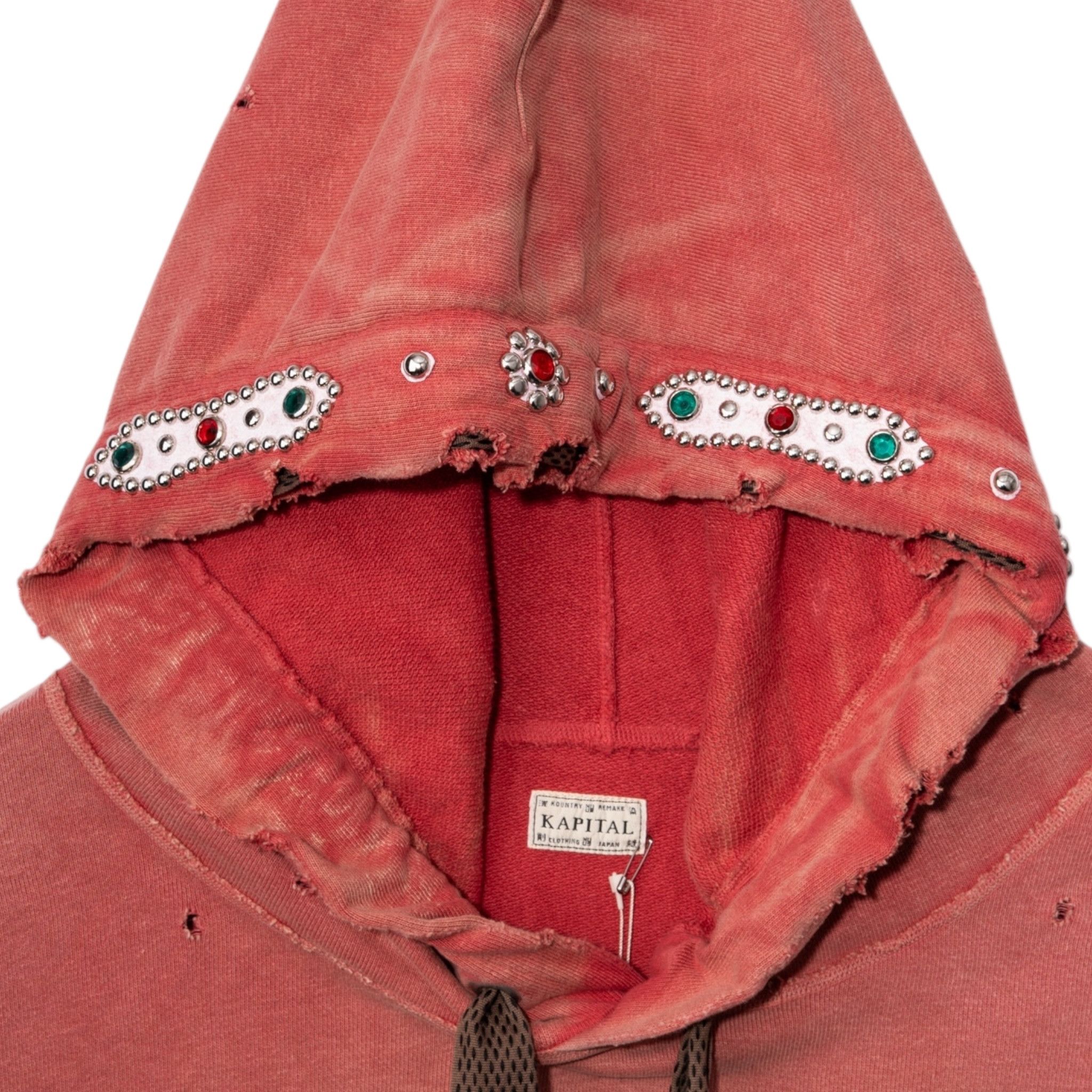 Kapital Damged Devil Studded Hooded Sweatshirt Washed Red Size US S / EU 44-46 / 1 - 4 Thumbnail