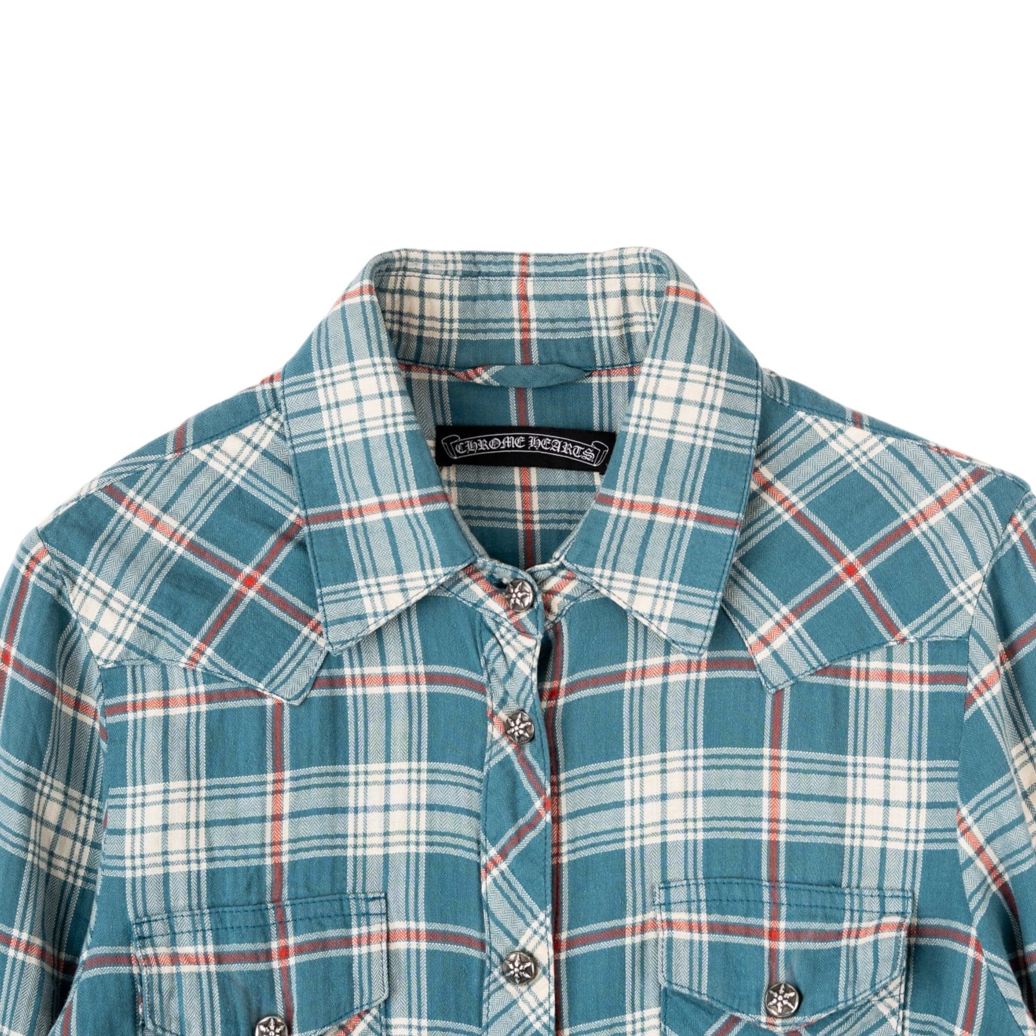 Chrome Hearts Le Fleur Flannel Button Up Shirt Blue Multi (2 Le Fleur Pat Size US M / EU 48-50 / 2 - 4 Thumbnail