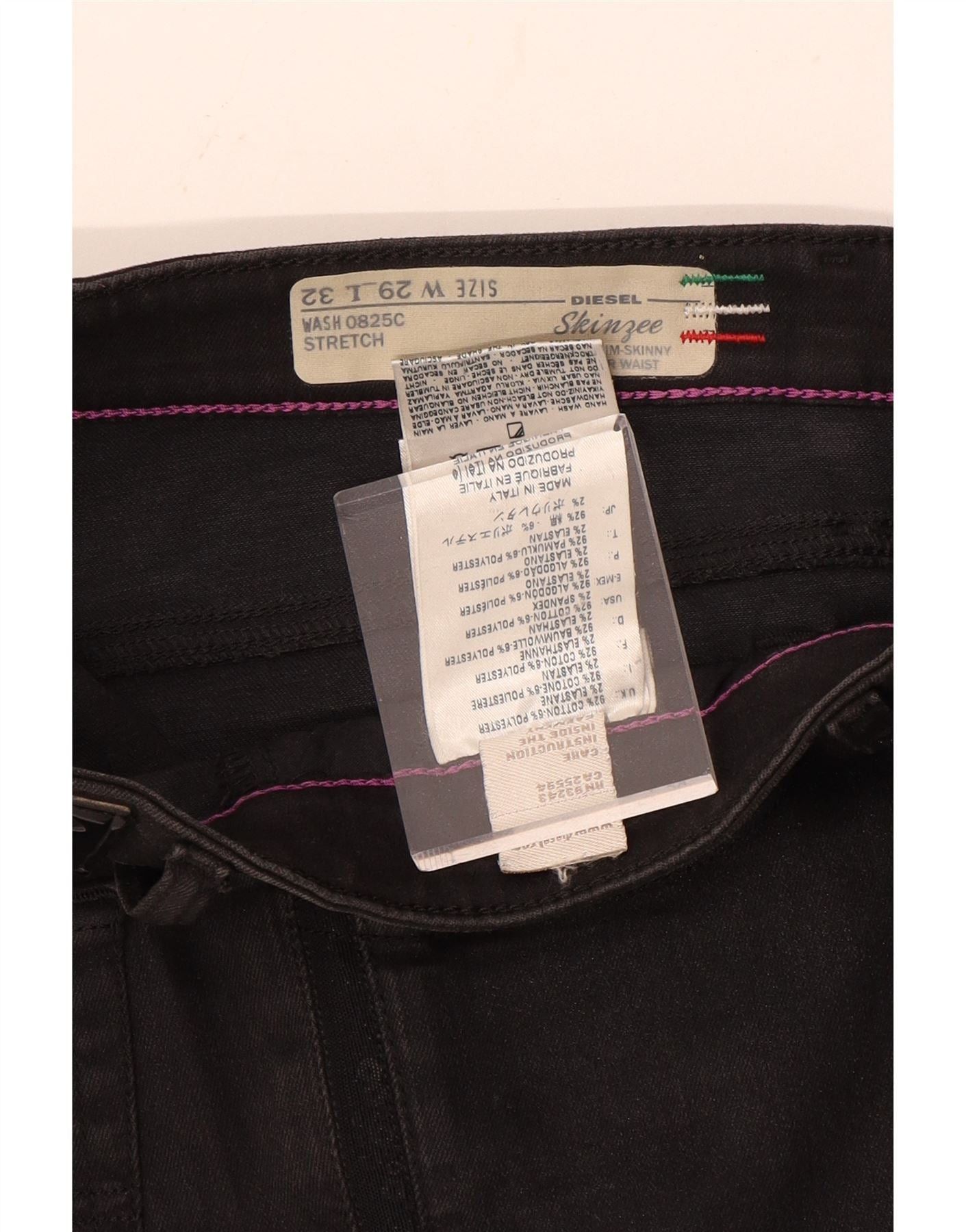 Diesel Womens Skinzee Low Waist Slim Skinny Jeans W29 L32 Black Cot Size 29" - 3 Thumbnail