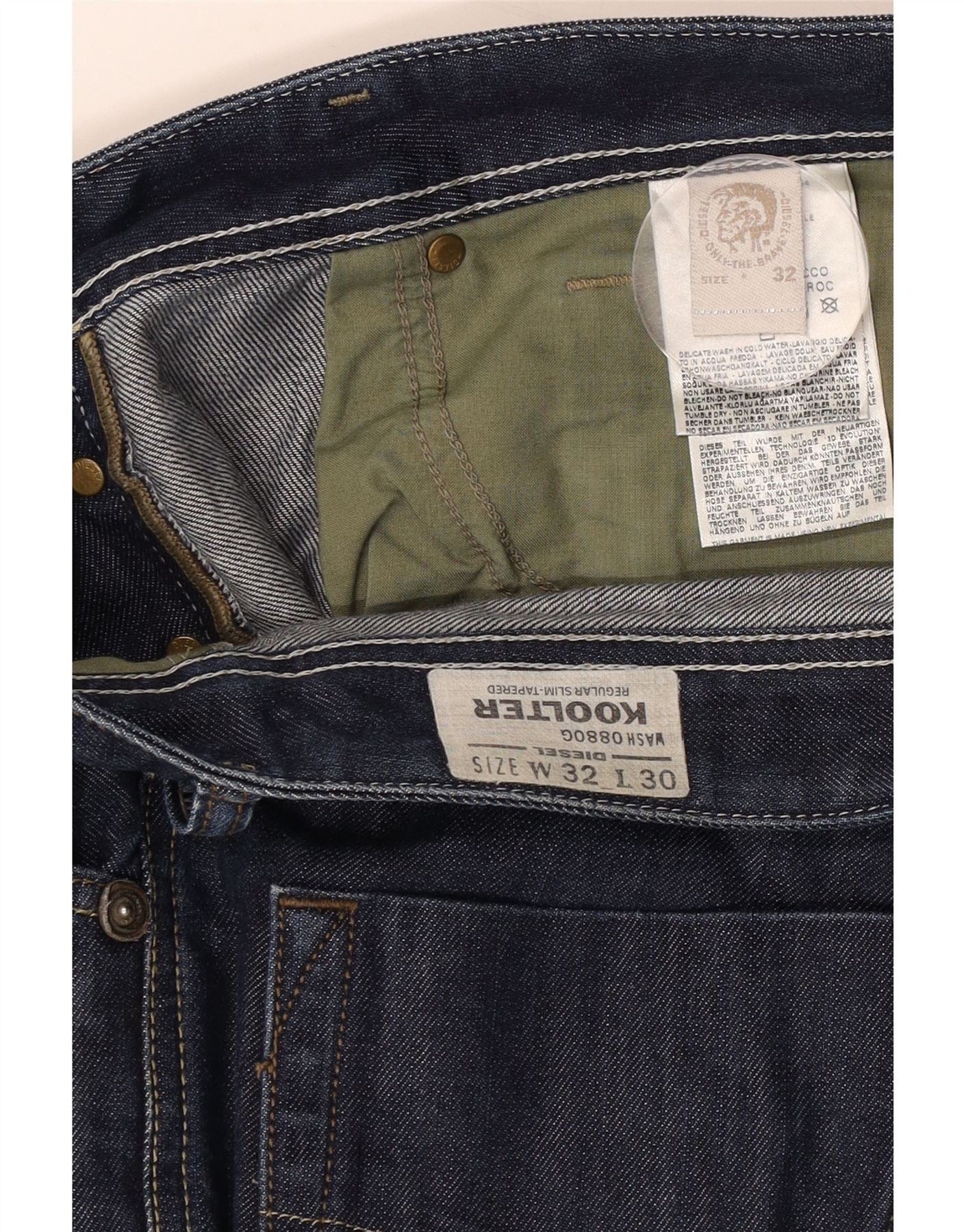 Diesel Mens Koolter Regular Slim Tapered Jeans 32 L30 Navy Blue Cot Size US 32 / EU 48 - 3 Thumbnail