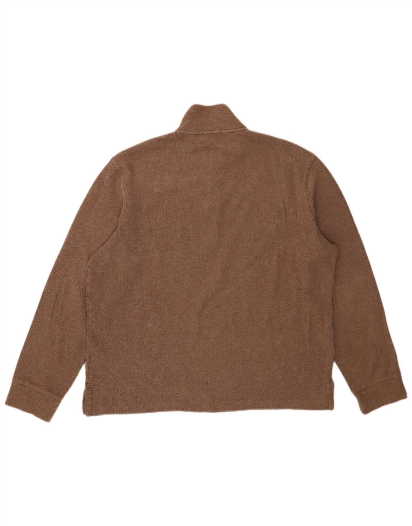 Polo Ralph Lauren Mens Zip Neck Jumper Sweater Large Brown Cotton Size US L / EU 52-54 / 3 - 2 Thumbnail