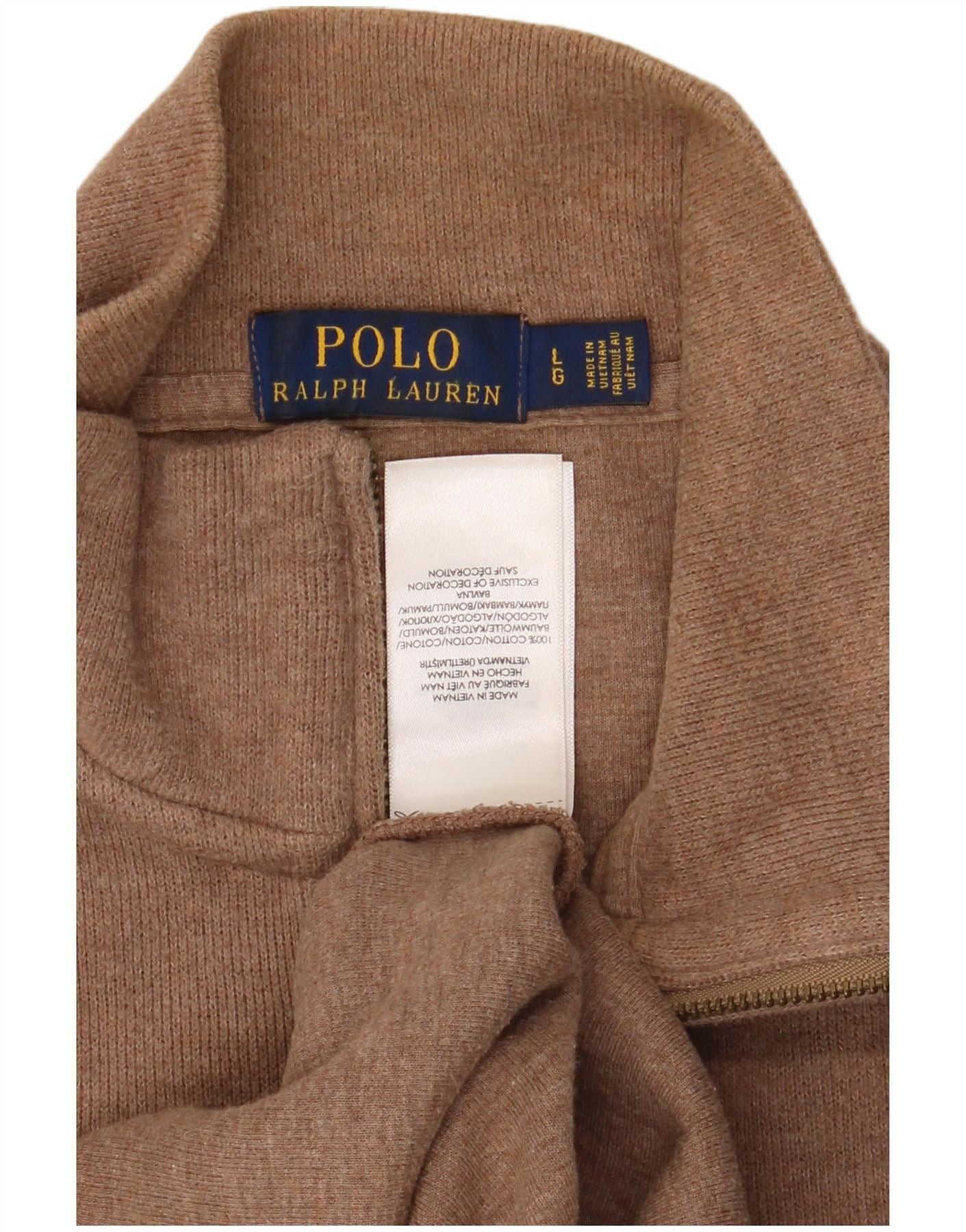 Polo Ralph Lauren Mens Zip Neck Jumper Sweater Large Brown Cotton Size US L / EU 52-54 / 3 - 4 Thumbnail