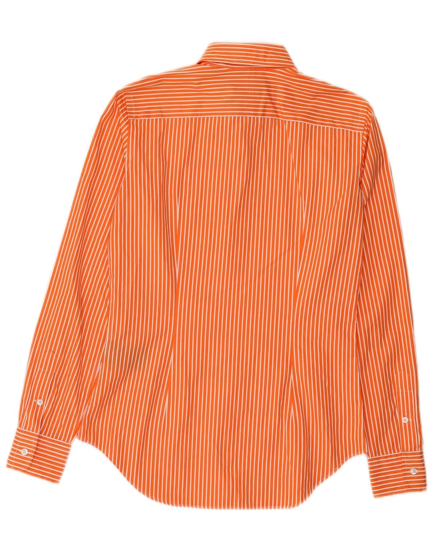 Ralph Lauren Womens Slim Fit Shirt US 2 XS Orange Pinstripe Cotton Size XS / US 0-2 / IT 36-38 - 2 Thumbnail