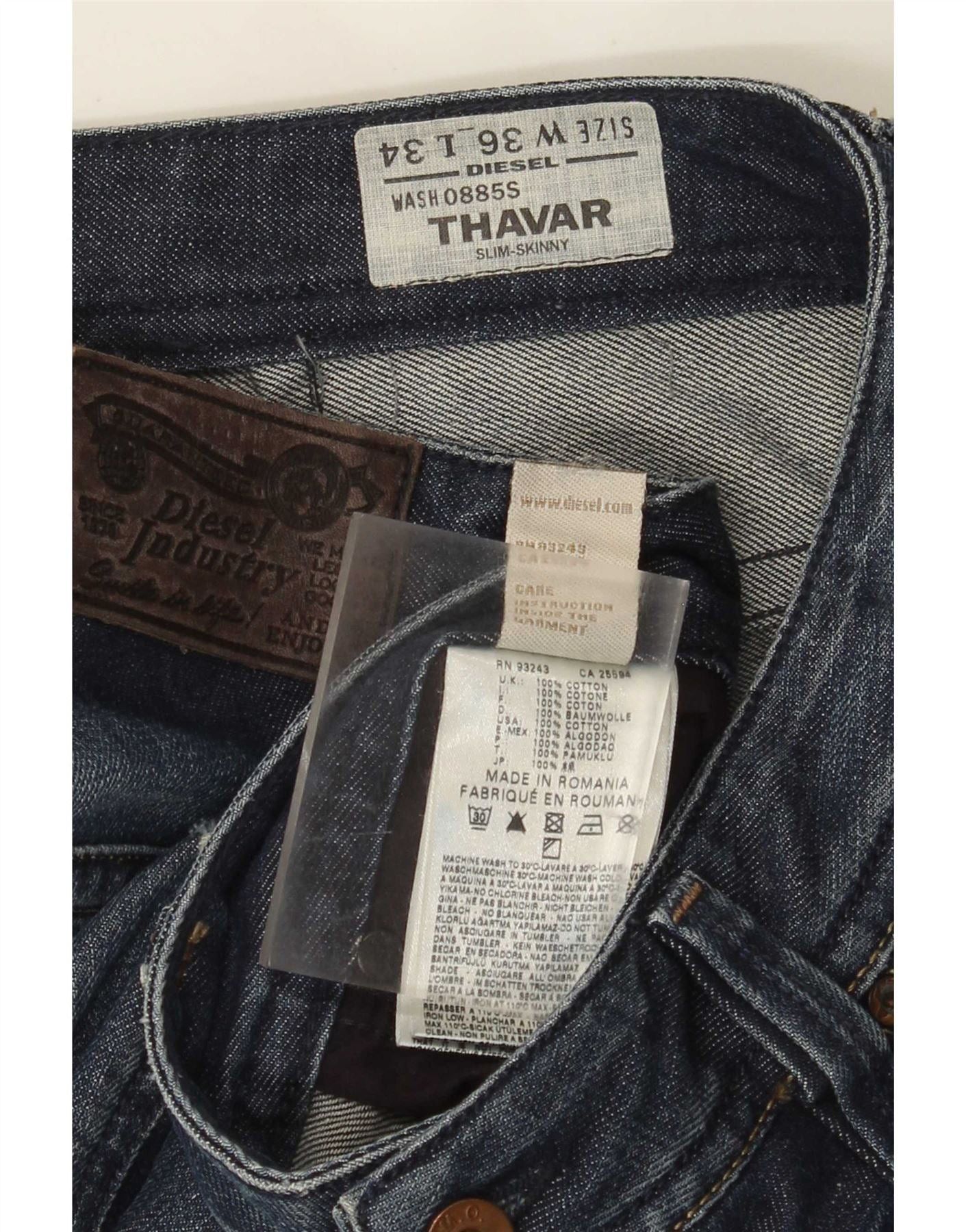 Diesel Mens Thavar Distressed Slim Skinny Jeans W36 L34 Blue Cotton Size US 36 / EU 52 - 4 Thumbnail