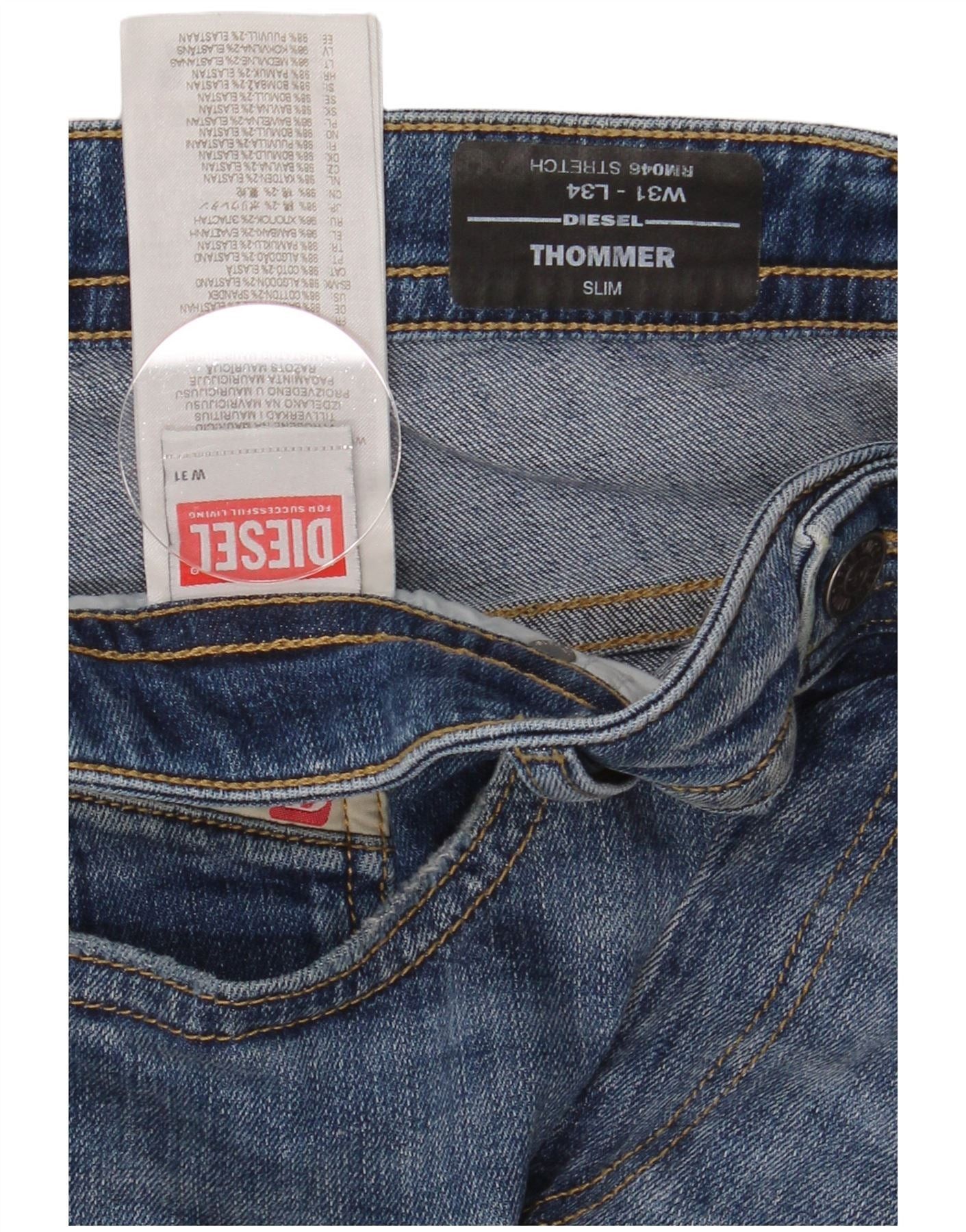 Diesel Mens Thommer Slim Jeans W31 L34 Blue Cotton Size US 31 - 4 Thumbnail