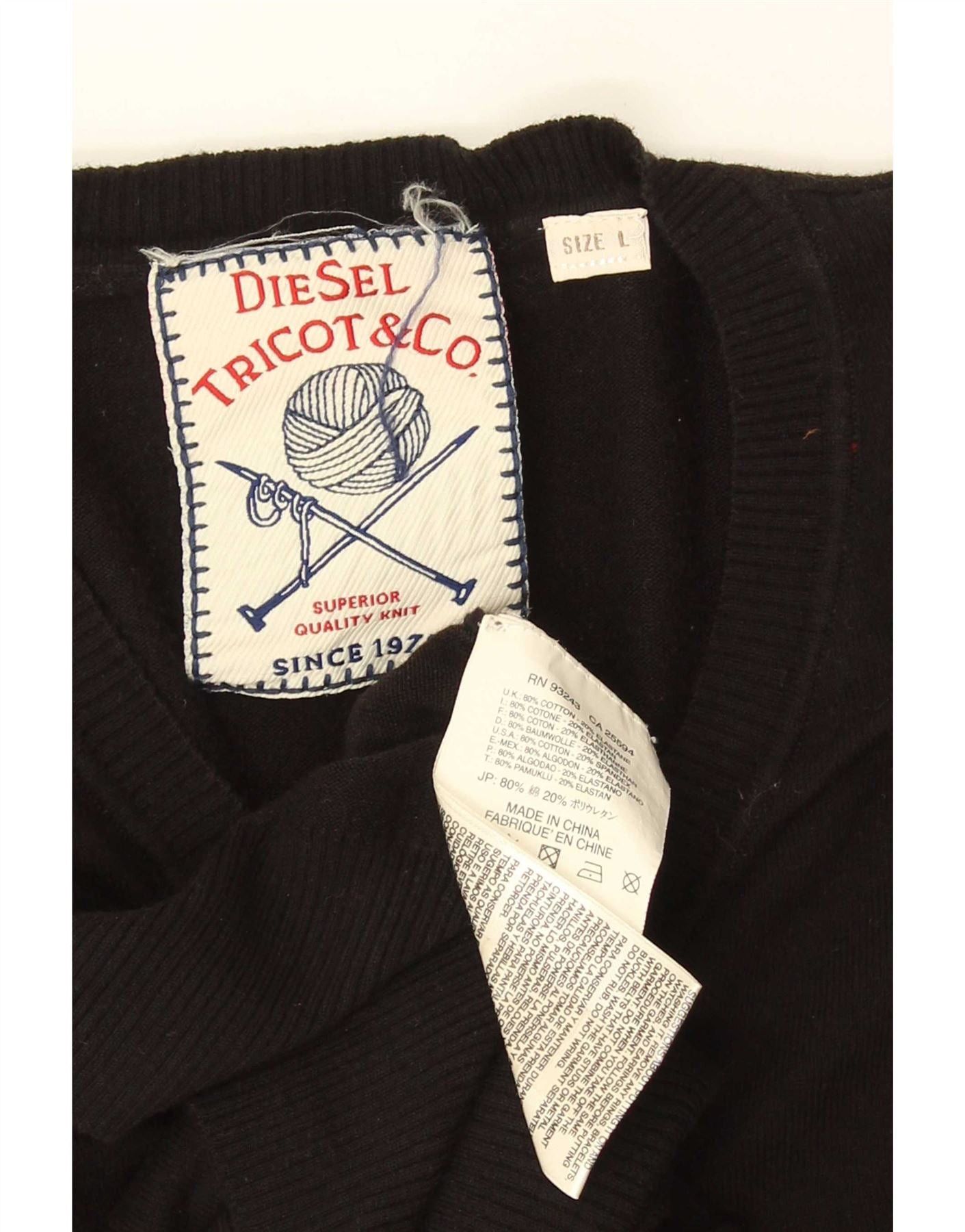 Diesel Mens V-Neck Jumper Sweater Large Black Cotton Size US M / EU 48-50 / 2 - 3 Thumbnail