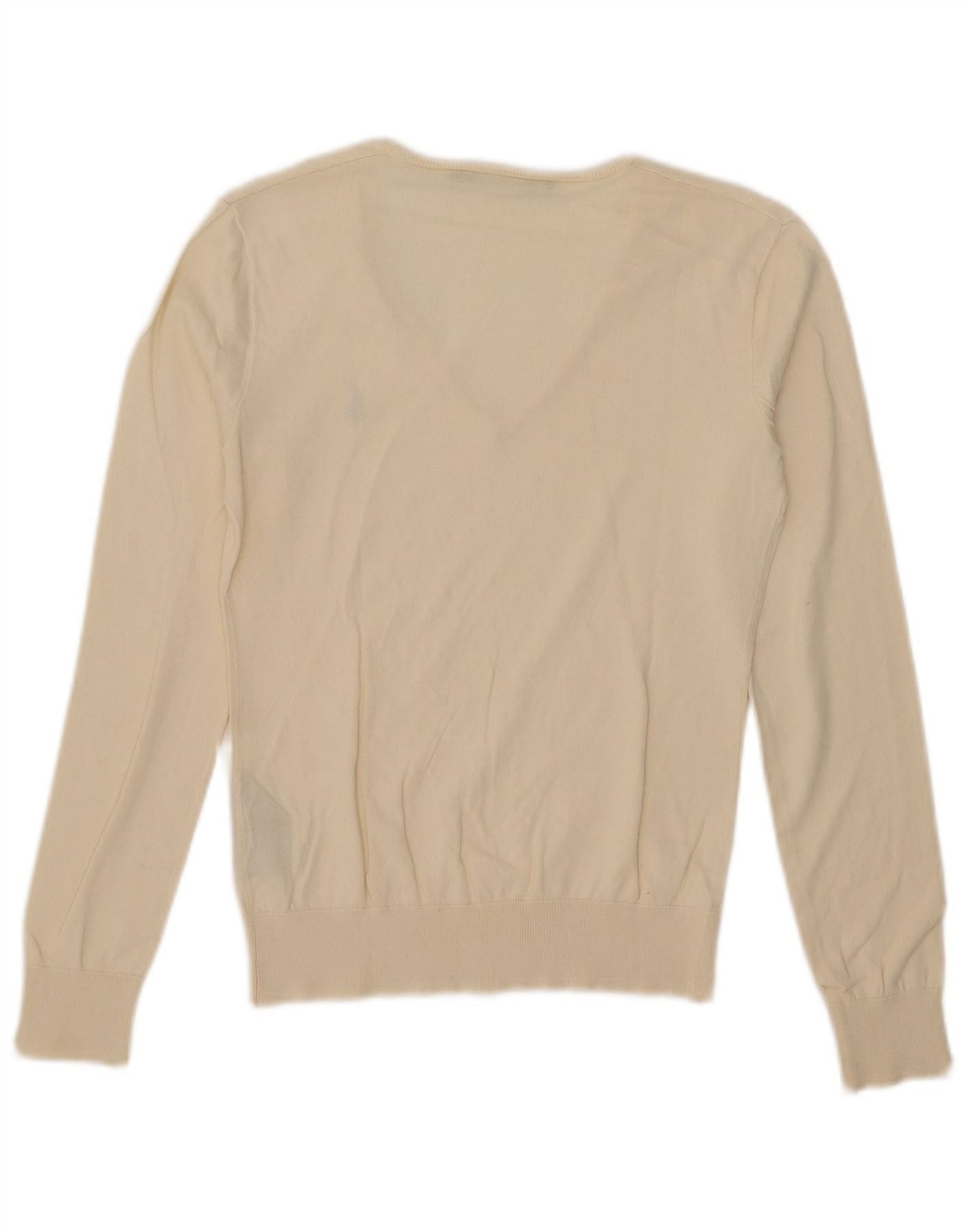Ralph Lauren Womens V-Neck Jumper Sweater UK 12 Medium Off White Cotton Size XS / US 0-2 / IT 36-38 - 2 Thumbnail