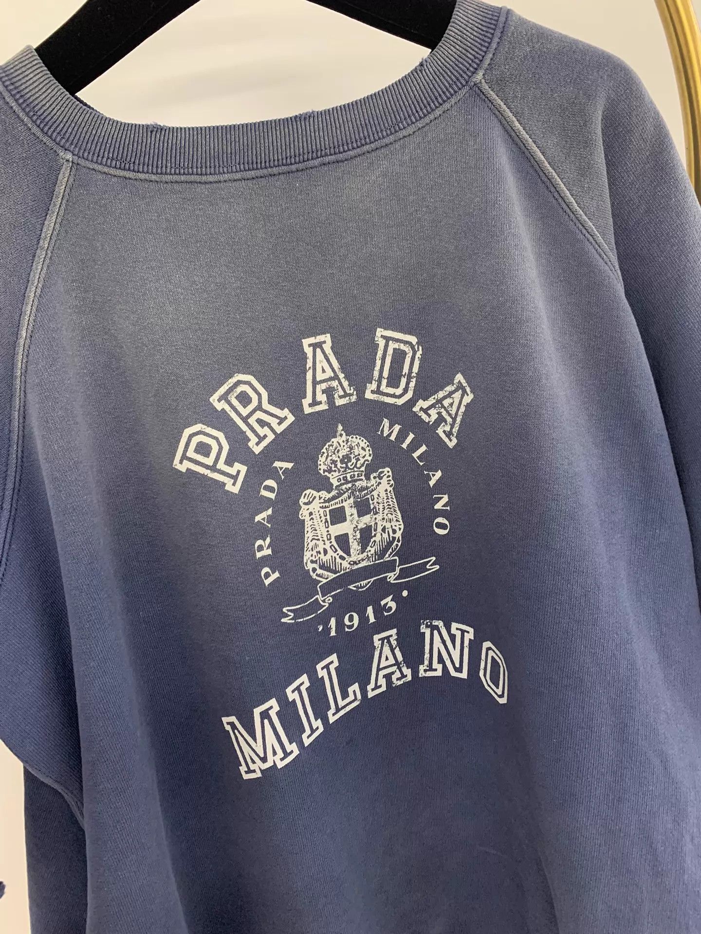 Prada Washed Blue Distressed Short Sleeve Tee Size US M / EU 48-50 / 2 - 2 Thumbnail