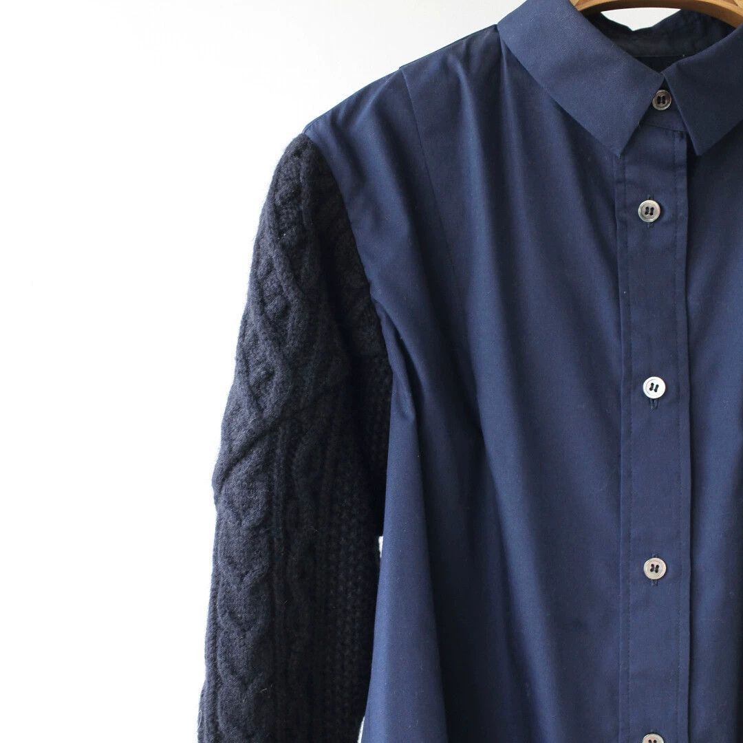 Sacai Wool Knit Panel Shirt in Blue Size US M / EU 48-50 / 2 - 3 Thumbnail