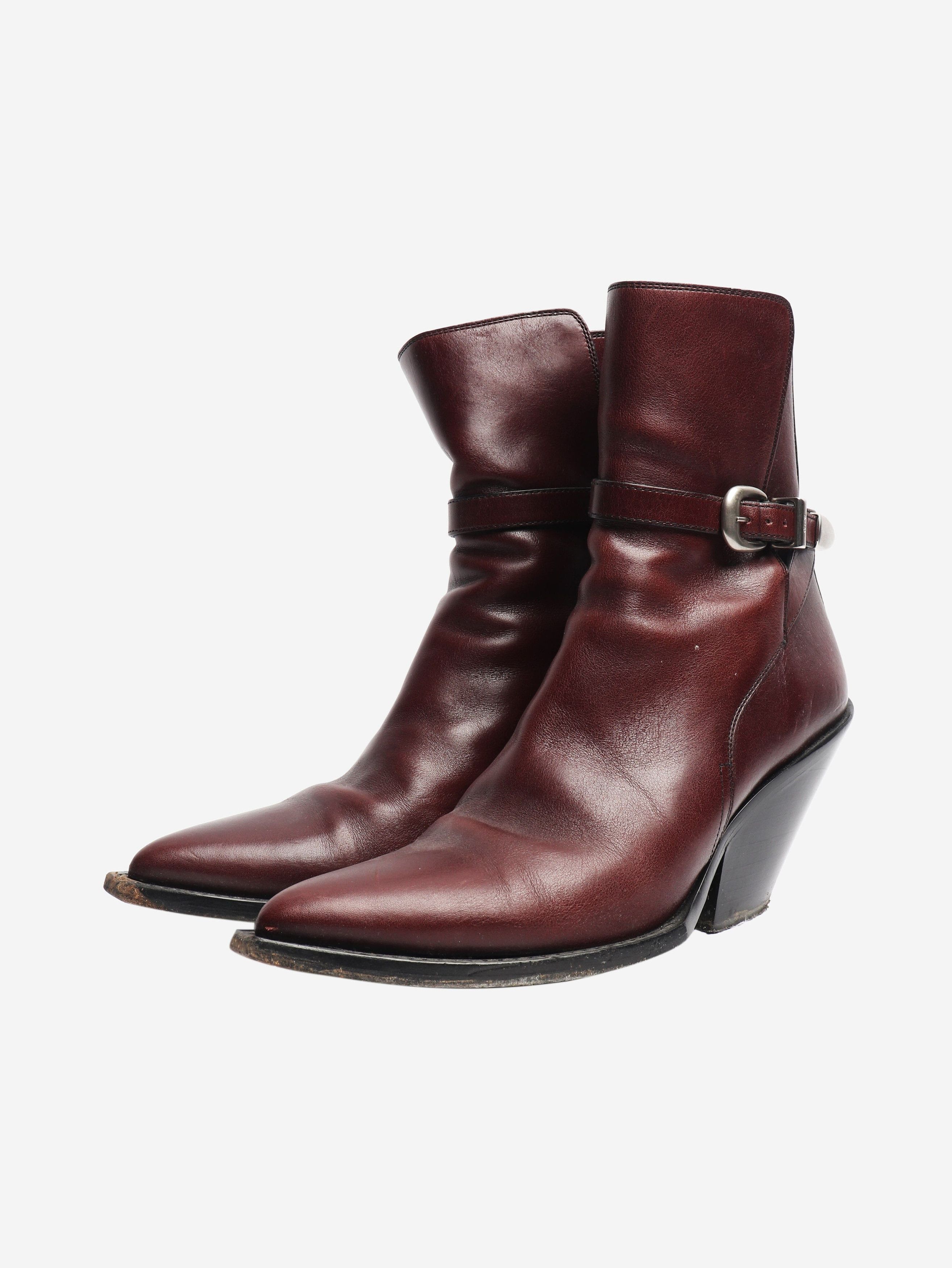 Celine Brown leather western style ankle boots - EU 38 (UK 5) Size US 7.5 / IT 37.5 - 2 Thumbnail