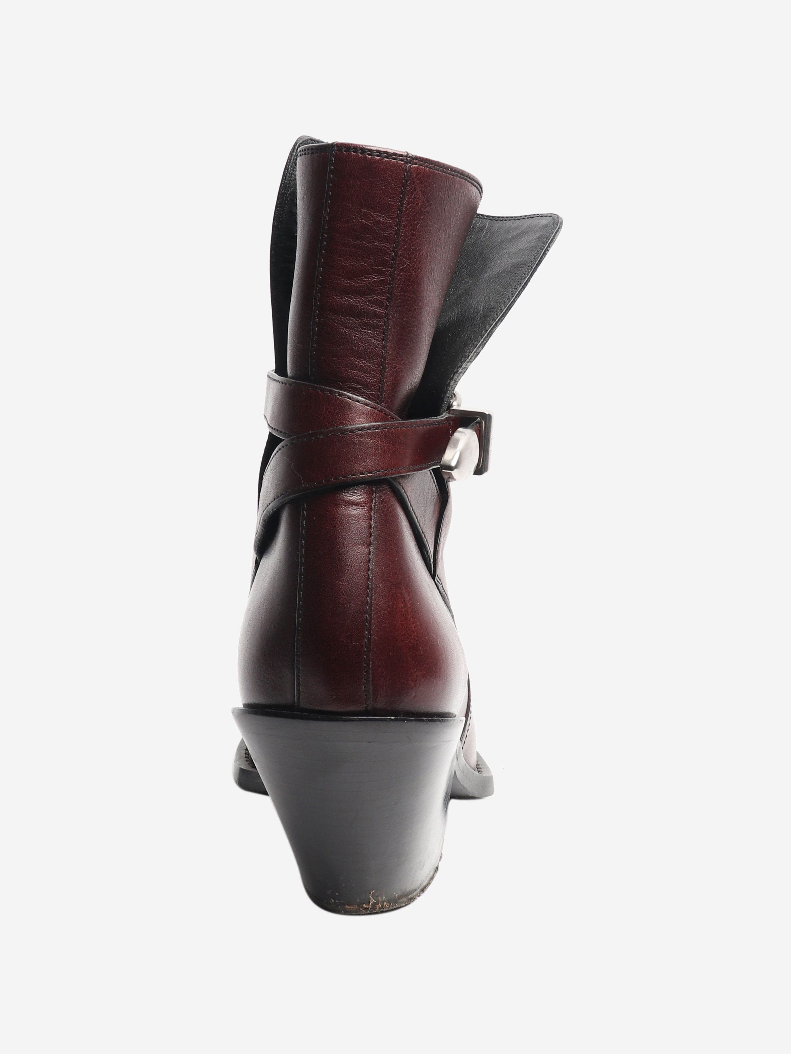 Celine Brown leather western style ankle boots - EU 38 (UK 5) Size US 7.5 / IT 37.5 - 3 Thumbnail