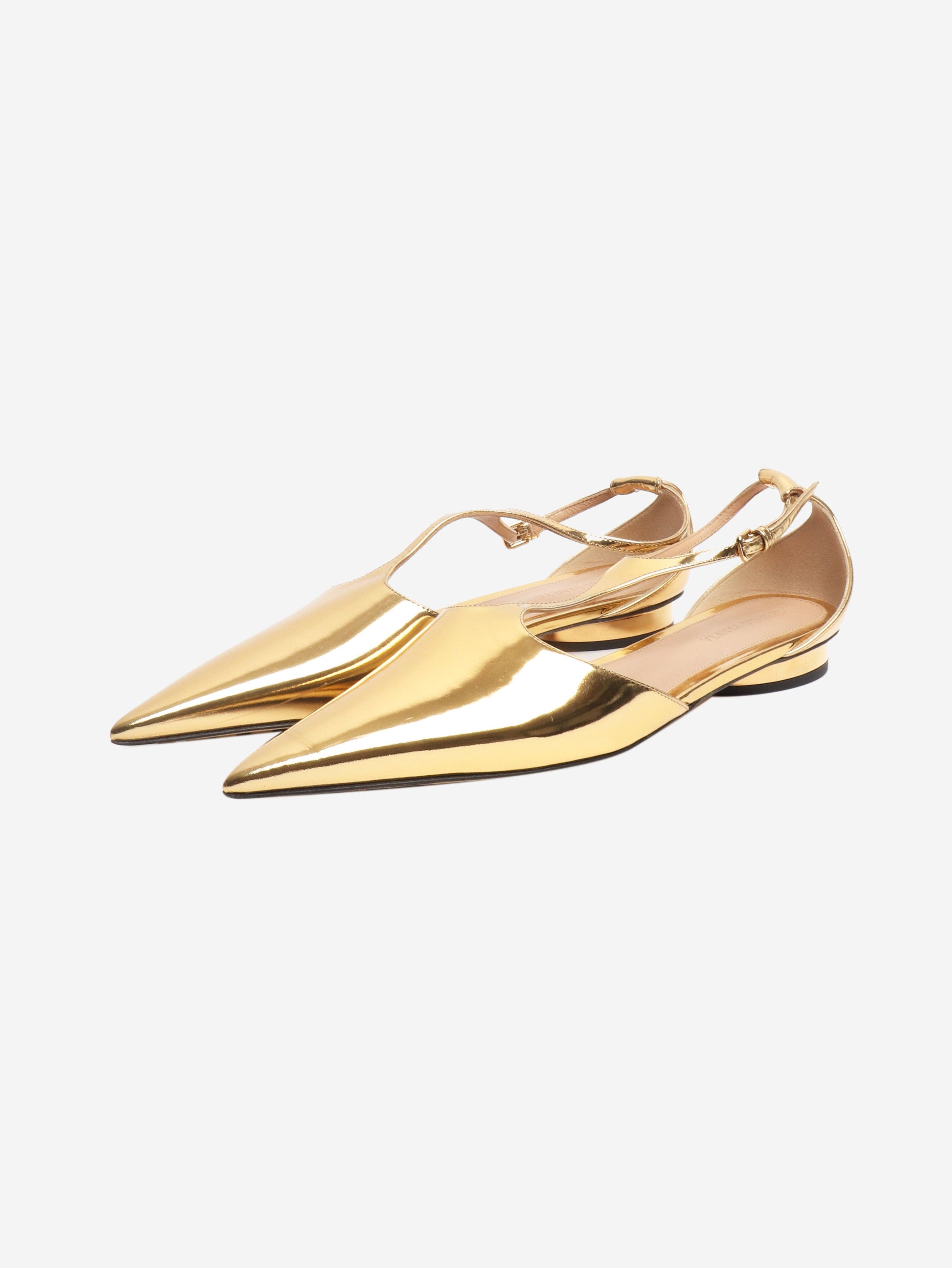 Bottega Veneta Gold Rocket T-Bar ballerina flats - EU 38 Size US 7.5 / IT 37.5 - 2 Thumbnail