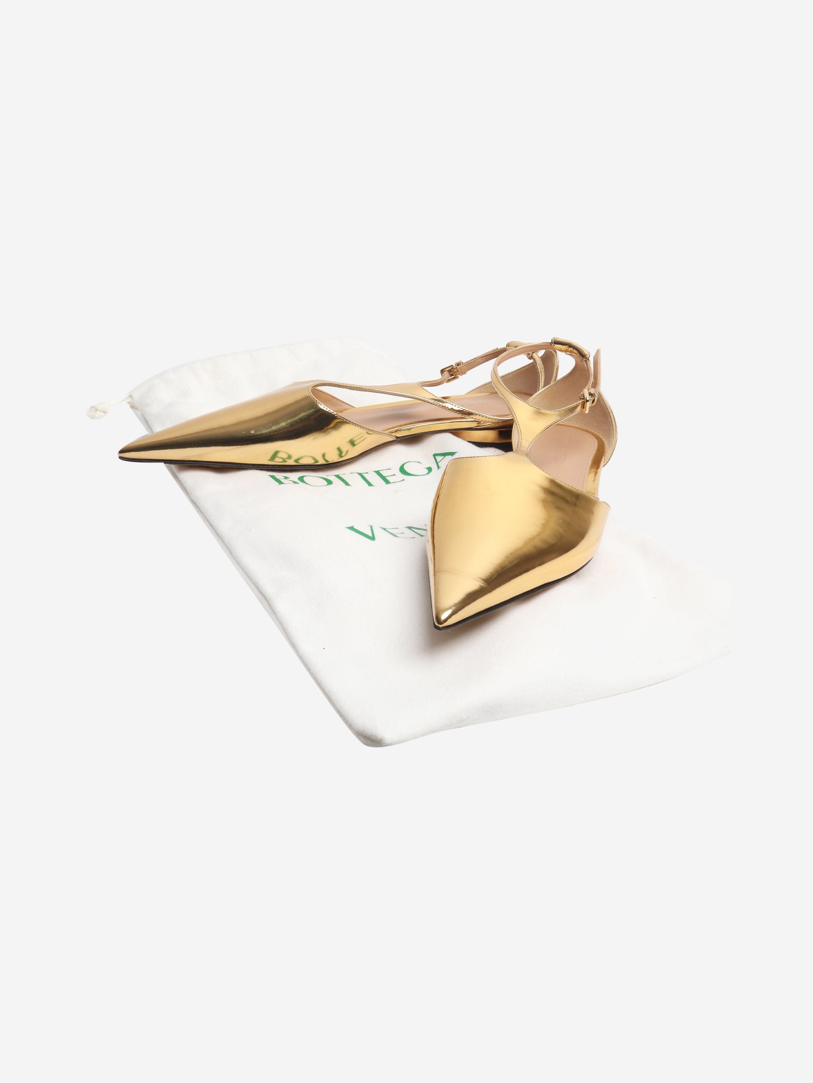 Bottega Veneta Gold Rocket T-Bar ballerina flats - EU 38 Size US 7.5 / IT 37.5 - 6 Thumbnail
