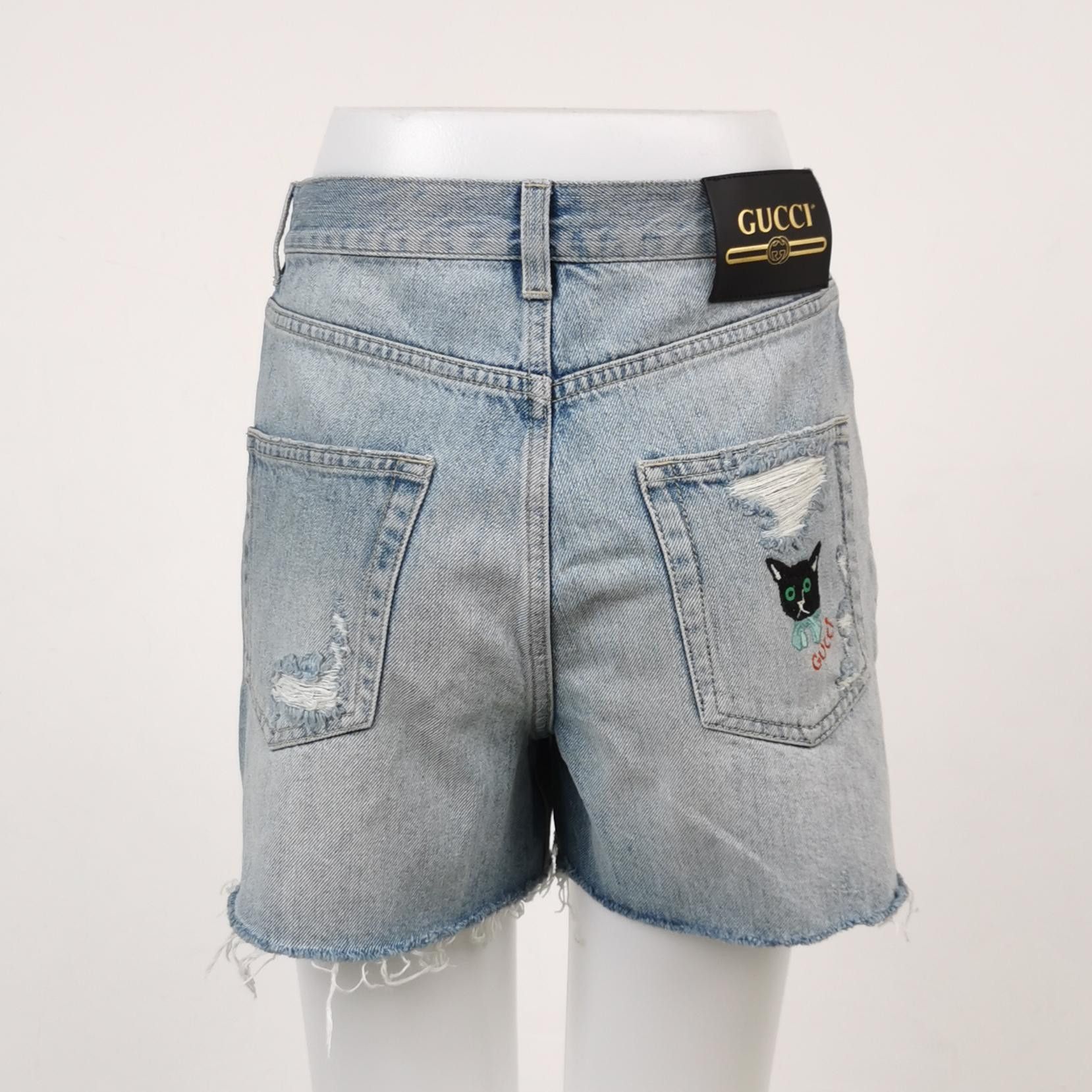 Gucci Gucci Cat Embroidery Denim Shorts Size 25 Size 25" / US 0 / IT 36 - 2 Thumbnail